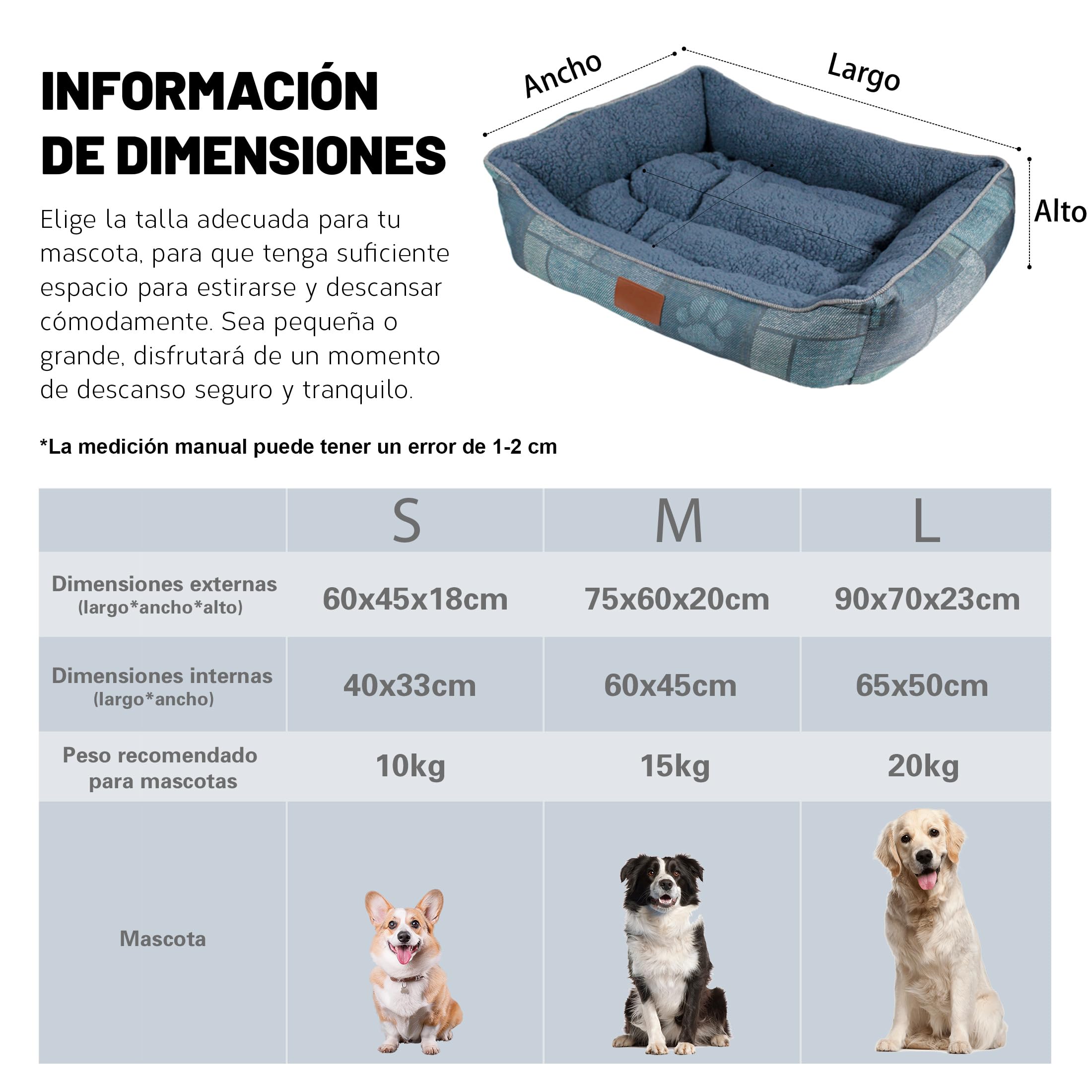Cama para Perros Grande tacto al Lino Grueso y Forro Borrego Suave, Lavable a Máquina con Cojín Extraíble, Antideslizante, Transpirable, relleno de fibra huesca virgen, Cama para mascotas,65x50cm