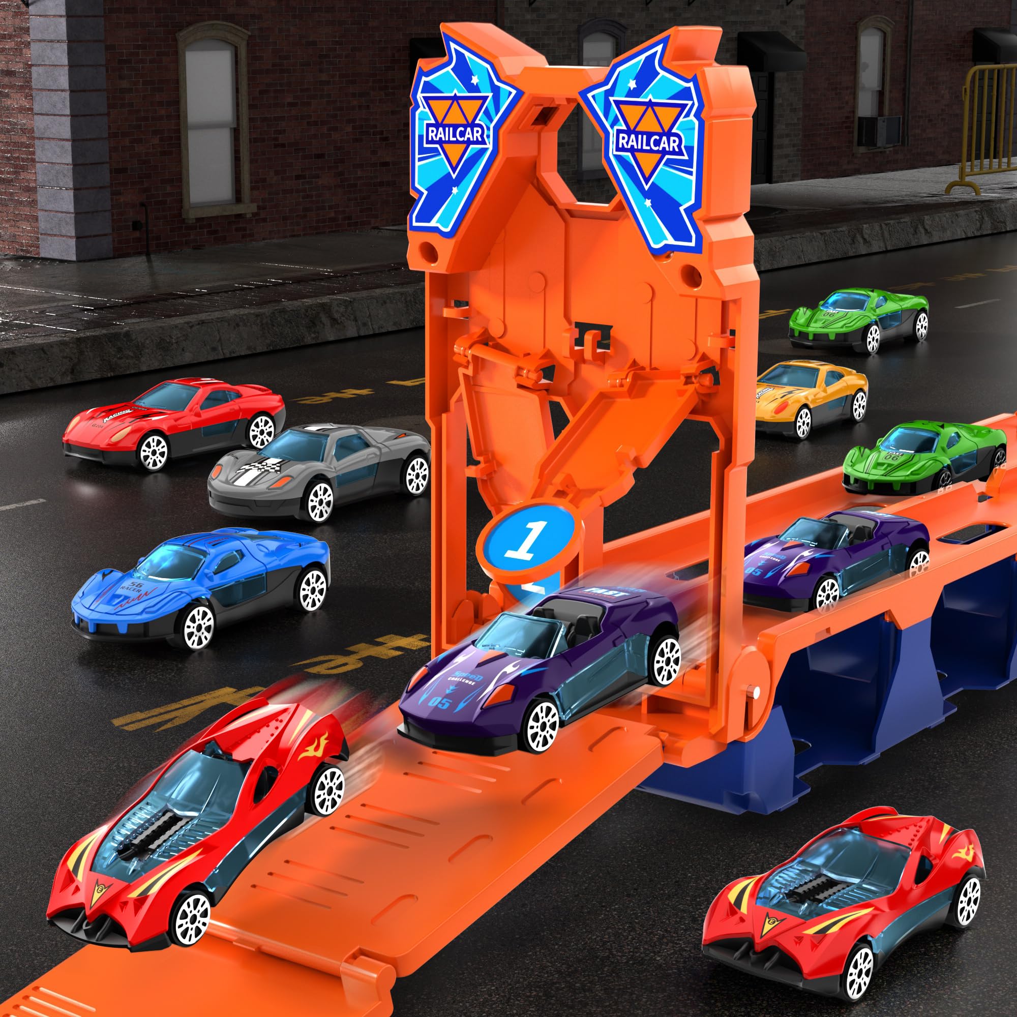 Ci Vetch 78-Zoll Autos LKW Spielzeug für Kleinkinder 1-7 Jahre, Transport-LKW Mit 24 Pcs Druckguss Autos, Geschenke für Jungen