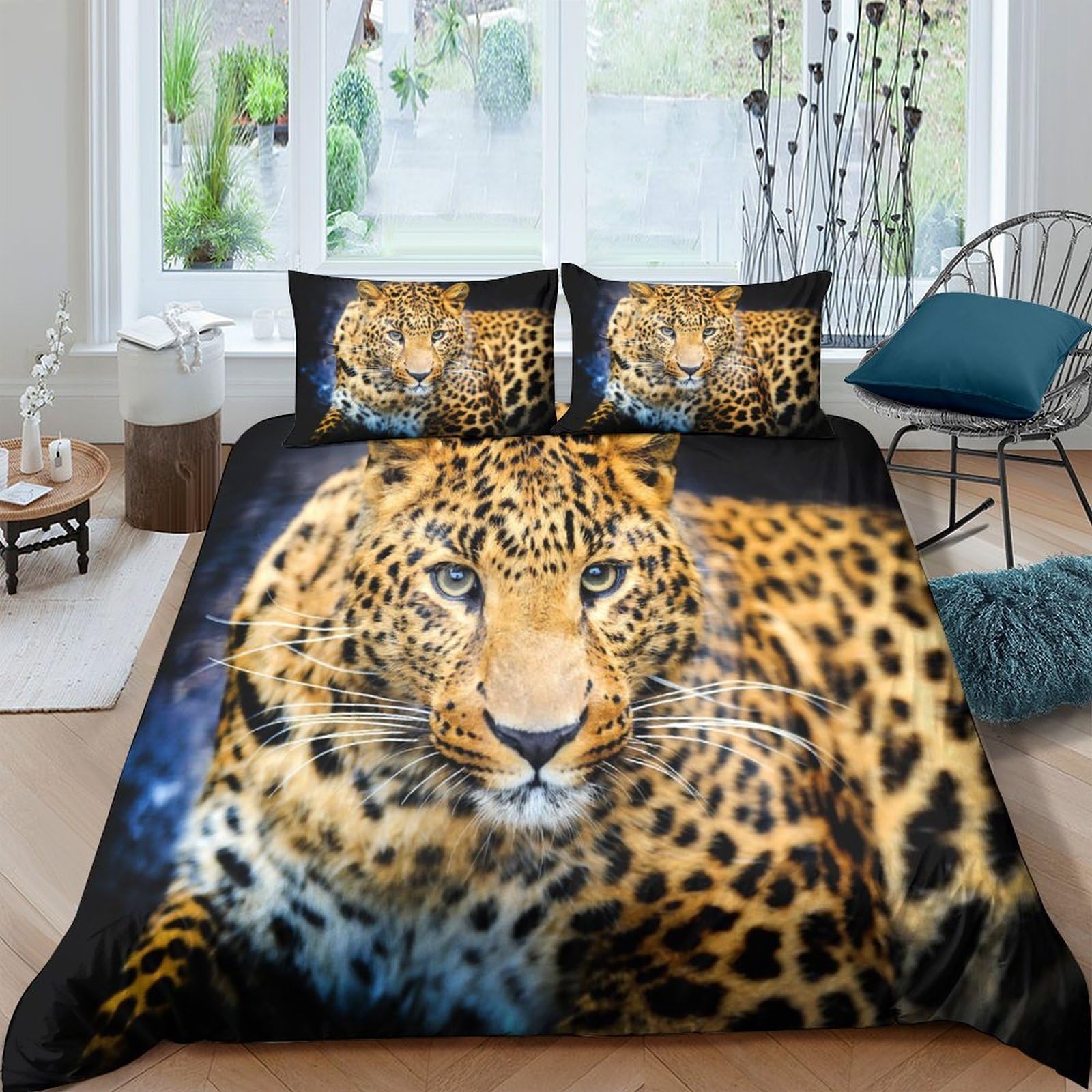 XFKLYNVCJ 3D Printed Leopard portr Duvet Cover Premium Polyester Wild animal photography_ Bed Cover Quick Drying for Housewarming Gift New Homeowners Bedroom Bedding Use Single（140x200cm）