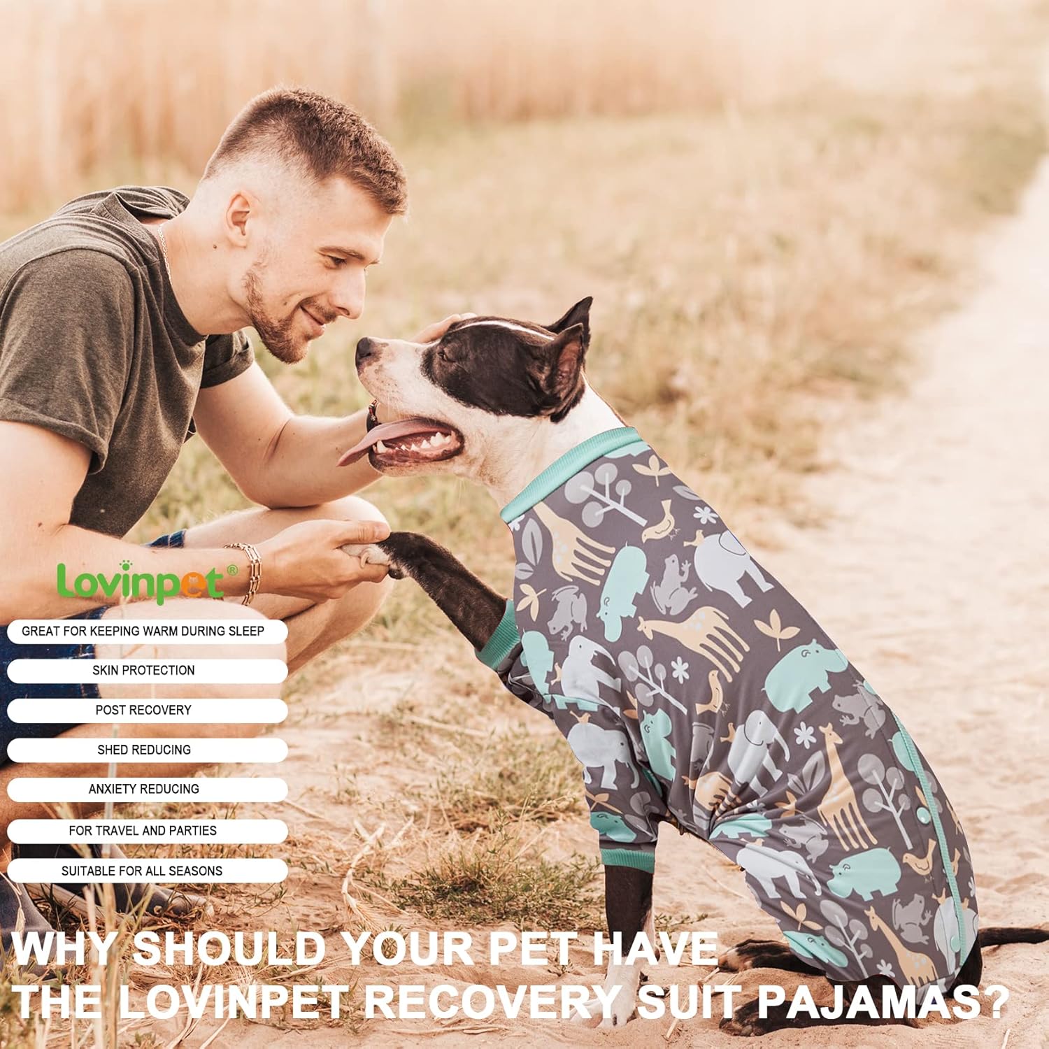 LovinPet Dog Onesie, Hippos Zoo Cozy Dog Pajamas, Slim fit, Lightweight Pullover Pajamas/Full Coverage Dog pjs/Back Snap Button is only Decoration/Medium