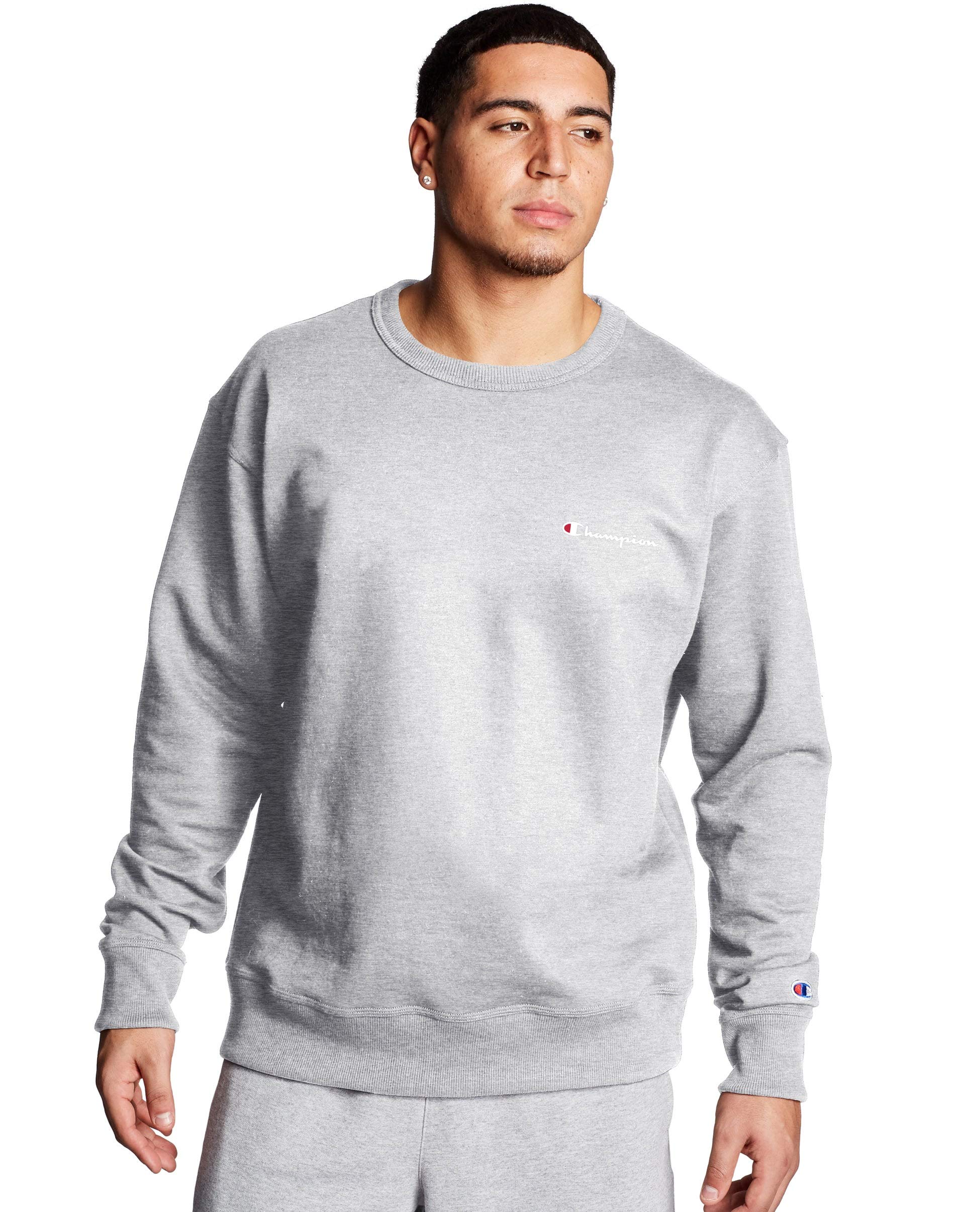 Champion Men's Crewneck, Powerblend Fleece, Hoodie Sweatshirt Logo (Reg. Or Big & Tall), Oxford Gray Small Script, XL