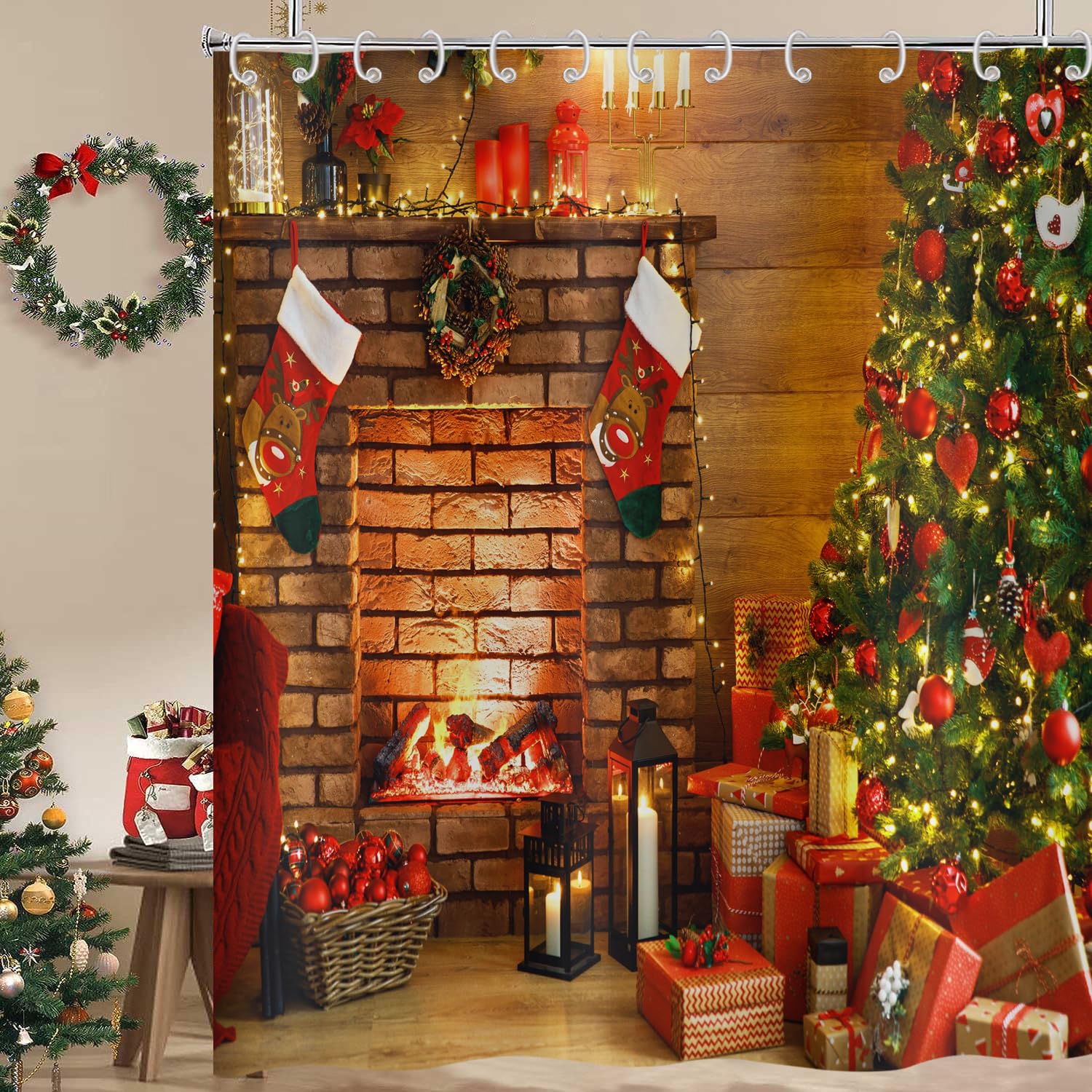 Rideau de douche Noël en tissu polyester pour sublimer votre bain