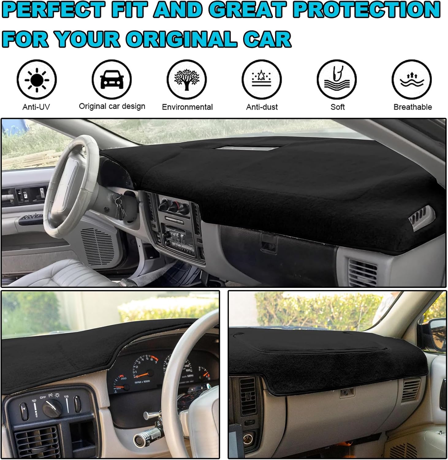 Dashboard Cover Dash Cover Mat Pad Custom Fit for Chevy Chevrolet Impala Caprice 1994 1995 1996 (Black)