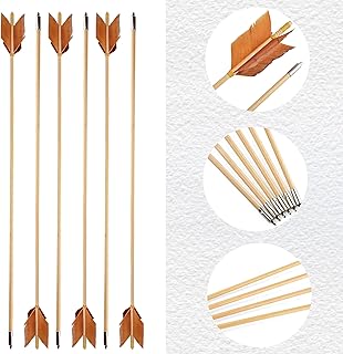 Flu-Flu Arrows Traditional Wooden Arrows Archery Hunting Arrows Target 4 Natural Feathers Fletching for Recurve Bow Longbow Practice Targeting Hunting 6 Pack