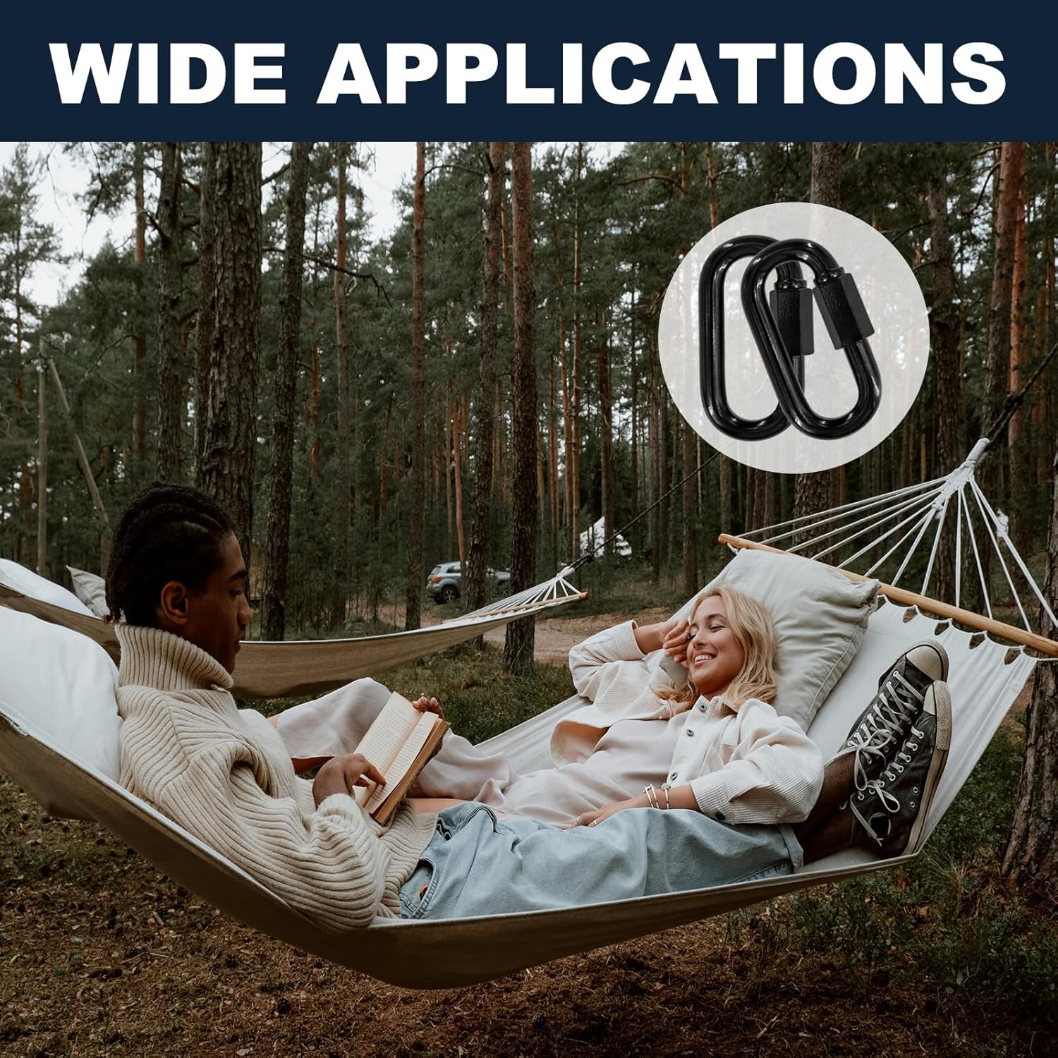 50PCS 2Inch Quick Links,Black Chain Connector Link,Screw Galvanized Steel Heavy Duty Chain Links, 3/16" M5 Locking Carabiners for Connecting Hammock, Key Chain, Pet Leash,Gym,Camping 650 Lbs - Image 7