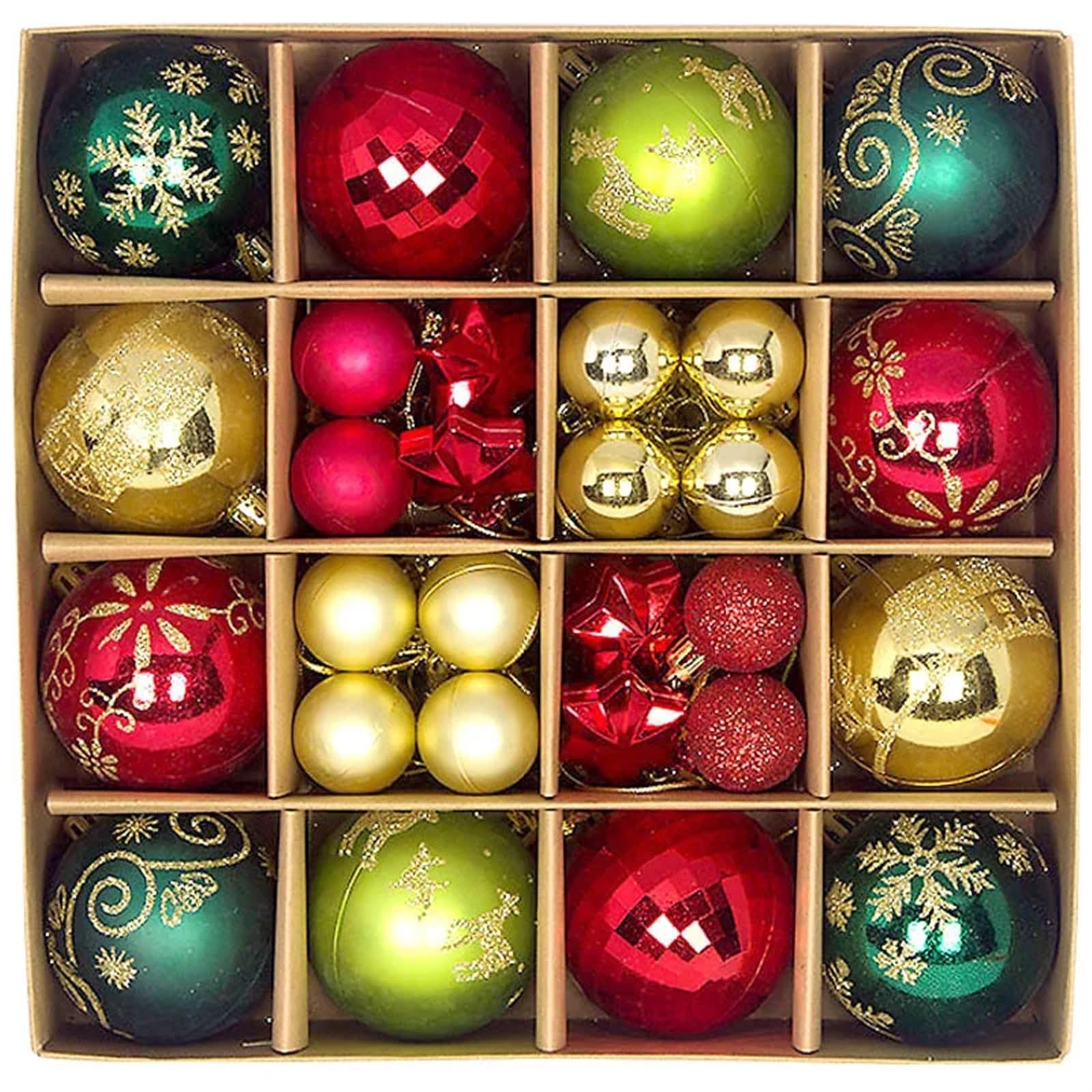 Juego de 44 bolas de Navidad pintadas de 3 a 6 cm, decoración de árbol de Navidad, colgante de bola galvanizada