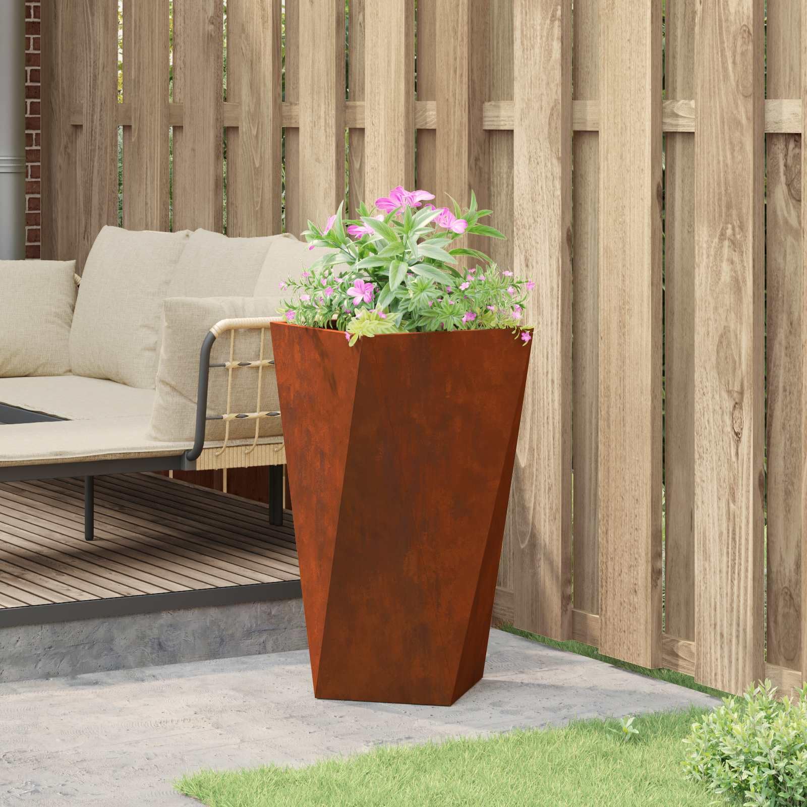 Donica Ogrodowa Stalowa 40x40x75 cm Rdza Rustykalny Pojemnik na Rośliny Dekoracyjny Skrzynia na Kwiaty na Taras Balkon Ogród Patio Odporna na Warunki Atmosferyczne Nowoczesny Design