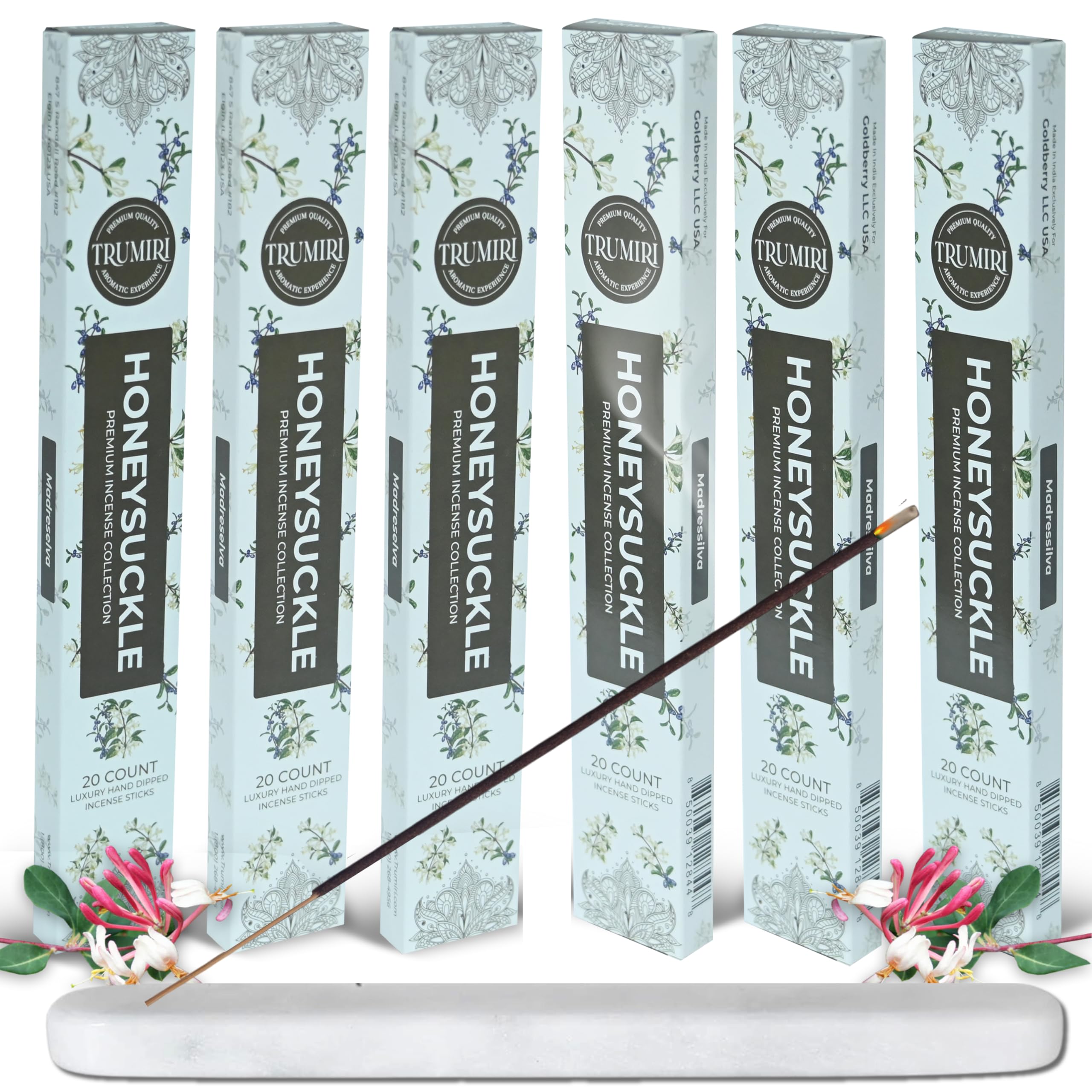 Honeysuckle Incense Sticks - Total 120 Insence-Sticks - 6 Packs of 20 Insense - Inciensos - Inscents - Natural Non Toxic Ingredients - Incents - Incence - Inscense - Insents