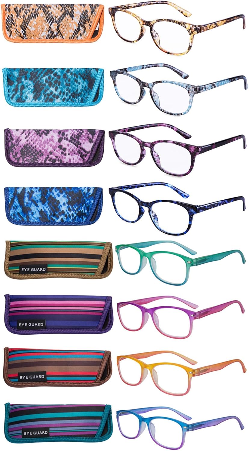 EYEGUARD 8 Pack Reading Glasses for Women + 2.50