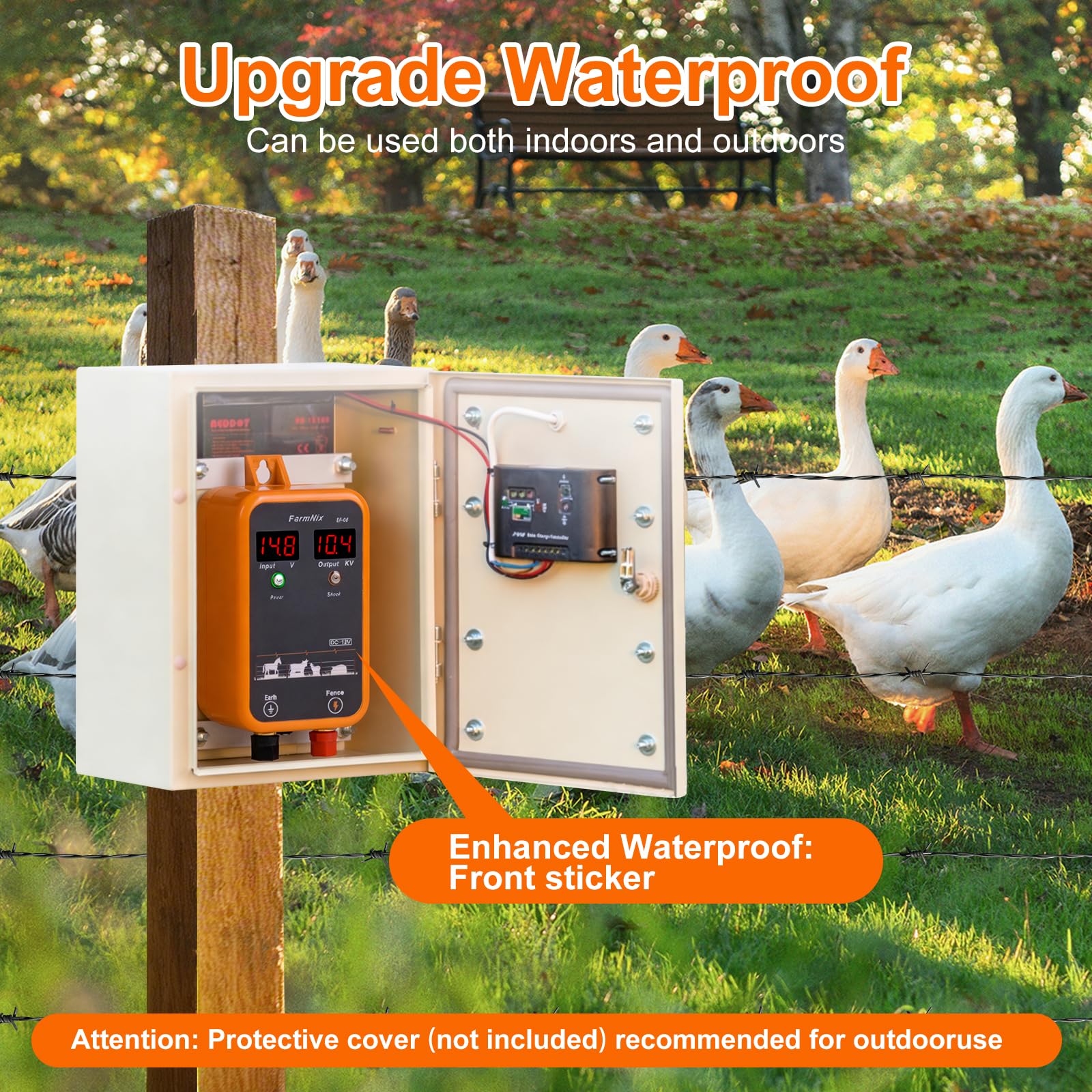 Energizador de Cerca Eléctrica 12V con pantalla LED digital, 1J 230V para alcance 8 KM, para animales pequeños, aves y mascotas, ideal para jardín, granja y pasto