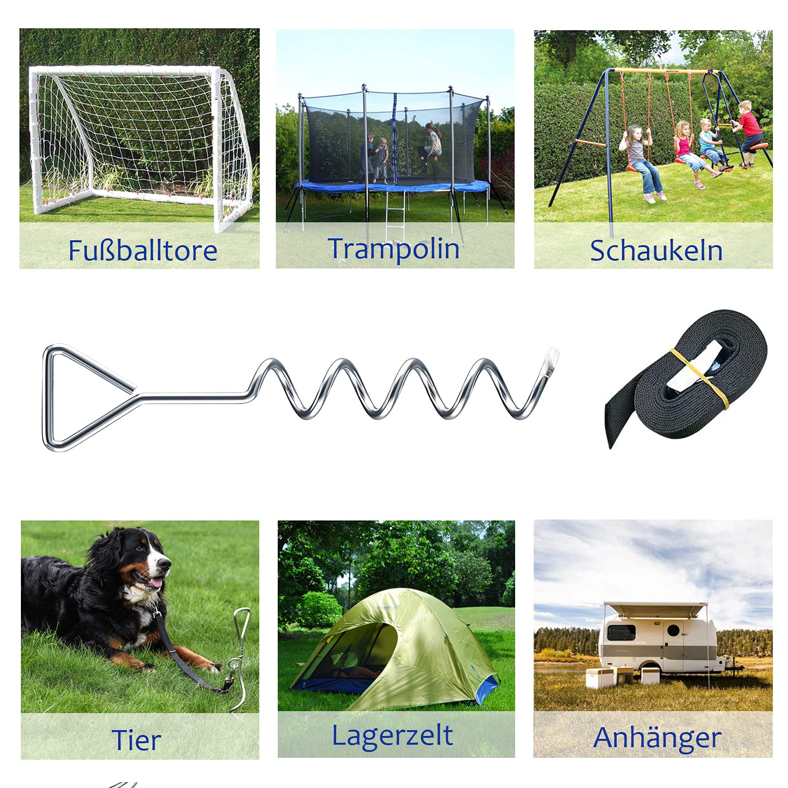 Trampolin Erdanker,Trampolin Befestigung Boden Spiral Bodenanker Anker Set mit 4X Spiral Haken zur Sicherung bei Wind Stark Stahl-Schnallen