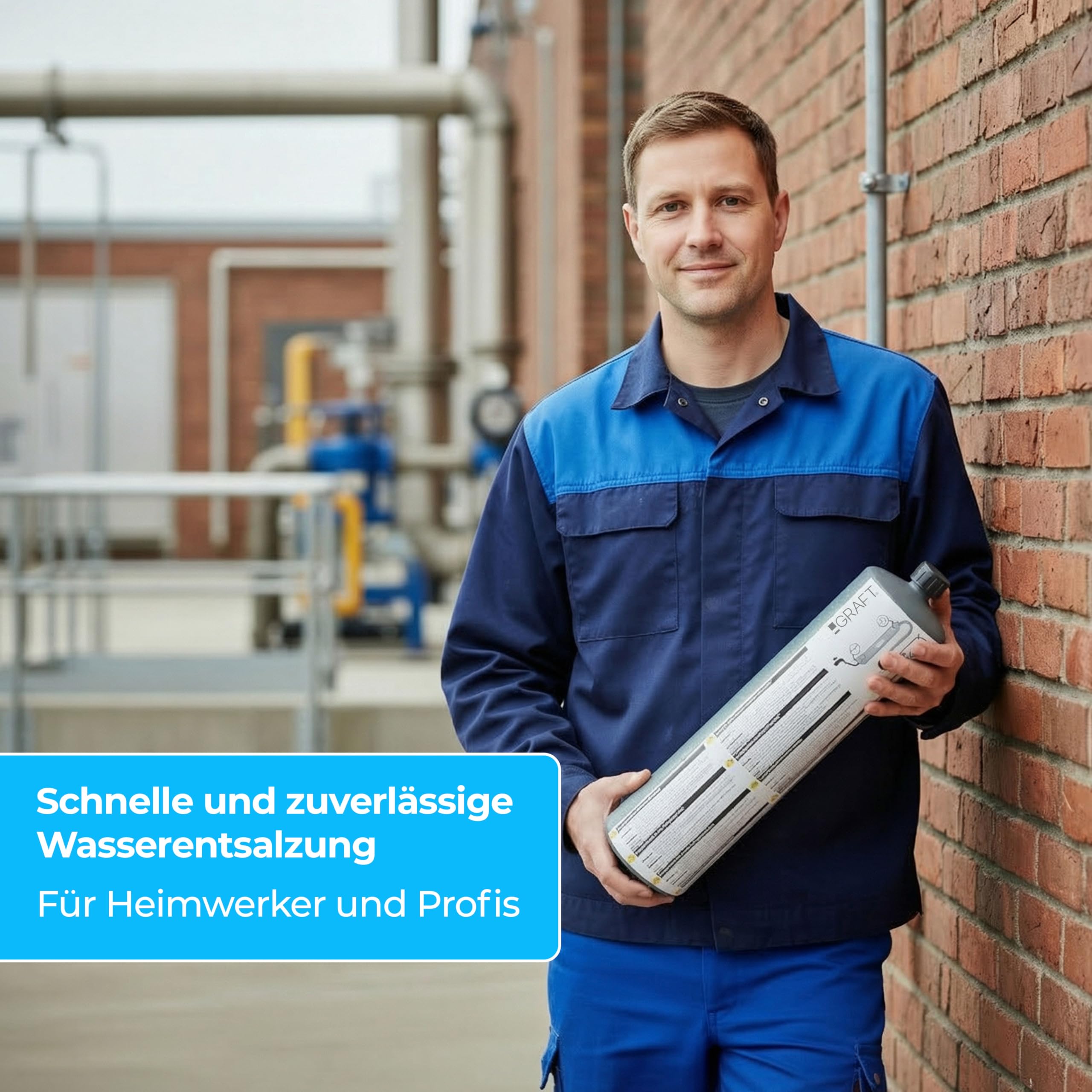 GRAFT Vollentsalzungspatrone | Bis zu 300 Liter | Entsalzungspatrone zur Wasseraufbereitung für Heizung, Reinigungsgeräten, Autopflege | Gemäß VDI-Norm 2035 | Demineralisierung | Entkalkung