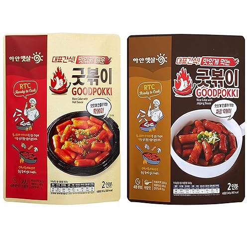 Goodpokki Tteokbokki coreano Variedad 1 paquete de dulce y suave picante y 1 paquete de sabores de salsa de frijoles negros Jjajang, salsa picante,