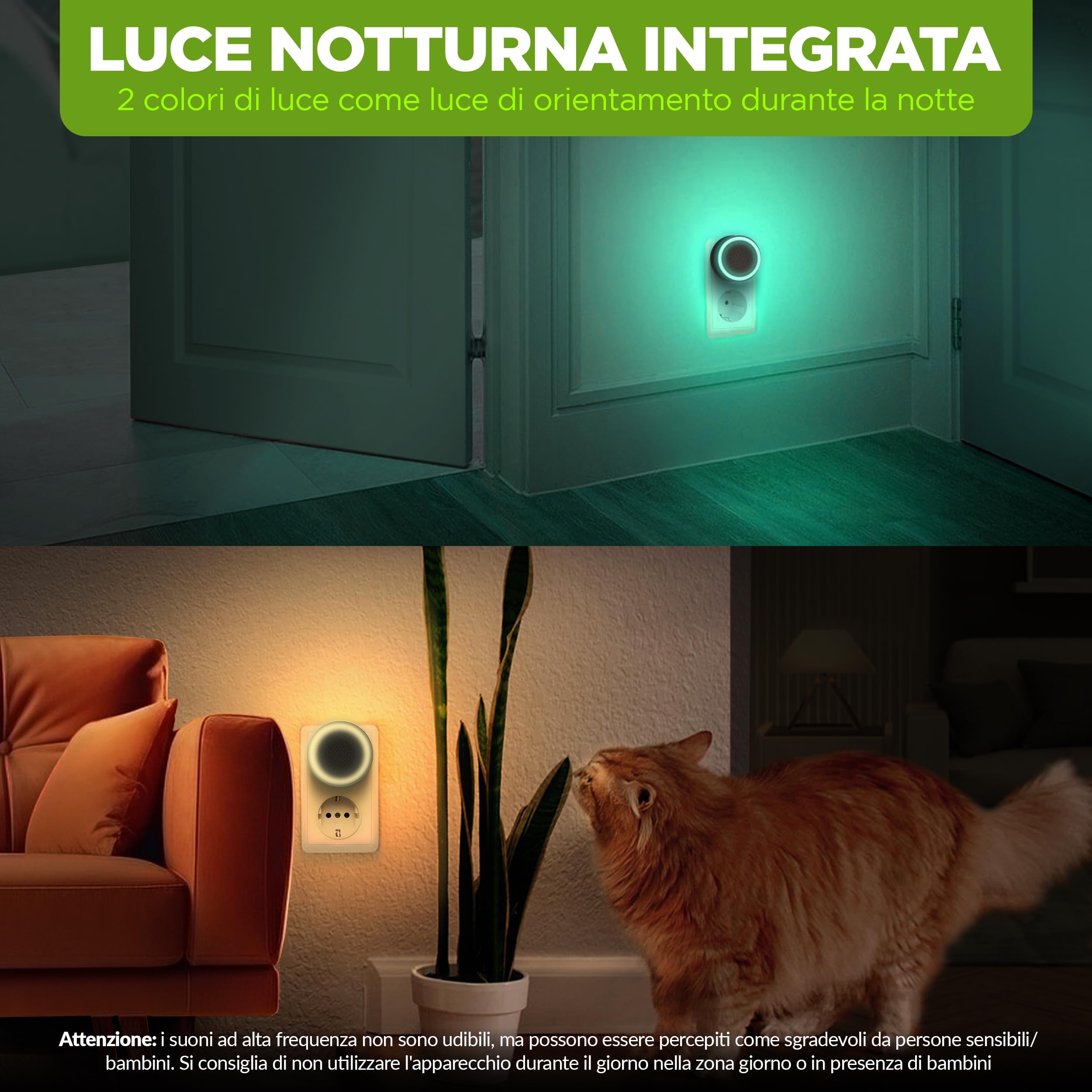 ISOTRONIC repellente parassiti ultrasuoni ragni scarafaggi cimici letti acari luce orientamento raggio 30m² 1 unità efficace interno casa camera protezione difesa senza veleno stop insetti mobile