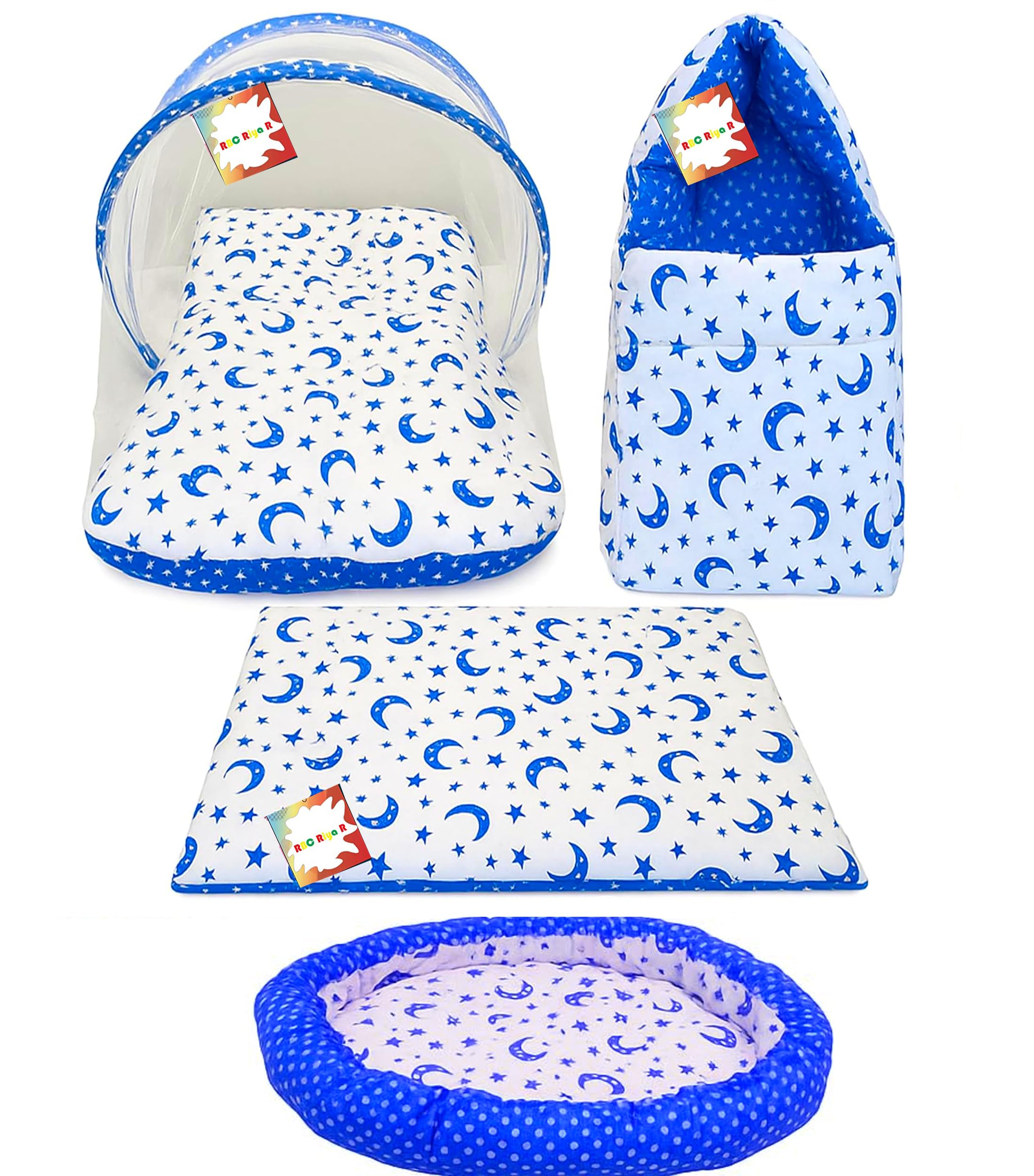 RBC RIYA R Flat Bed Baby Bedding Set | New Born Baby Bag | Carry Bag | Baby Bed | Mattress |Mosquito Net | Essentials | Carrier | Cotton (0-6 Months) (4PCS Set)
