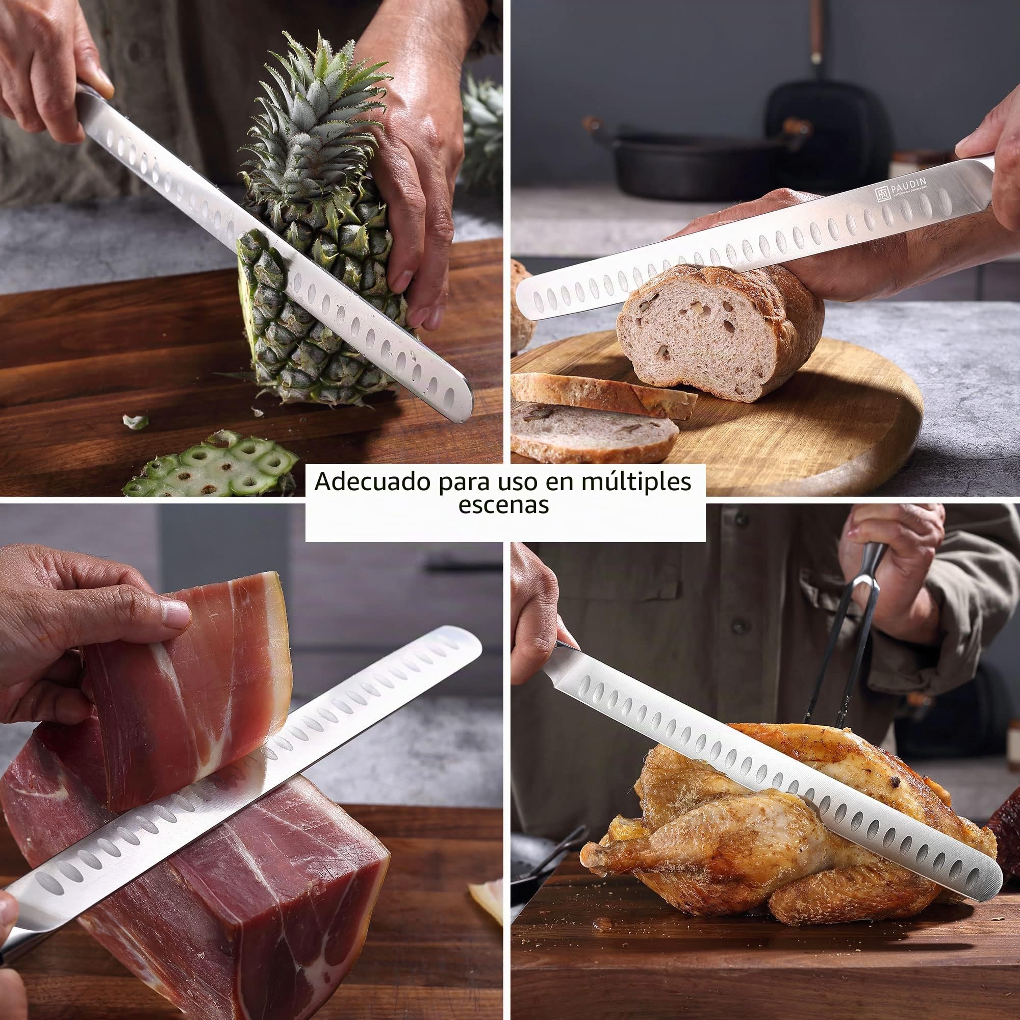 PAUDIN Cuchillo para Jamón 30cm, Cuchillo de Corte, Hoja Profesional de Cocina de Acero Inoxidable Alemán, Cuchillos de Chef Adecuados para Asados Ahumados, Pavo, Salmón, Pan