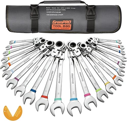 Miniatura 11 de Juego de llaves de trinquete, 23 piezas, juego de llaves combinadas, juego de llaves métricas y estándar y SAE, 6-18mm y 1/4 a 3/4 pulgadas con