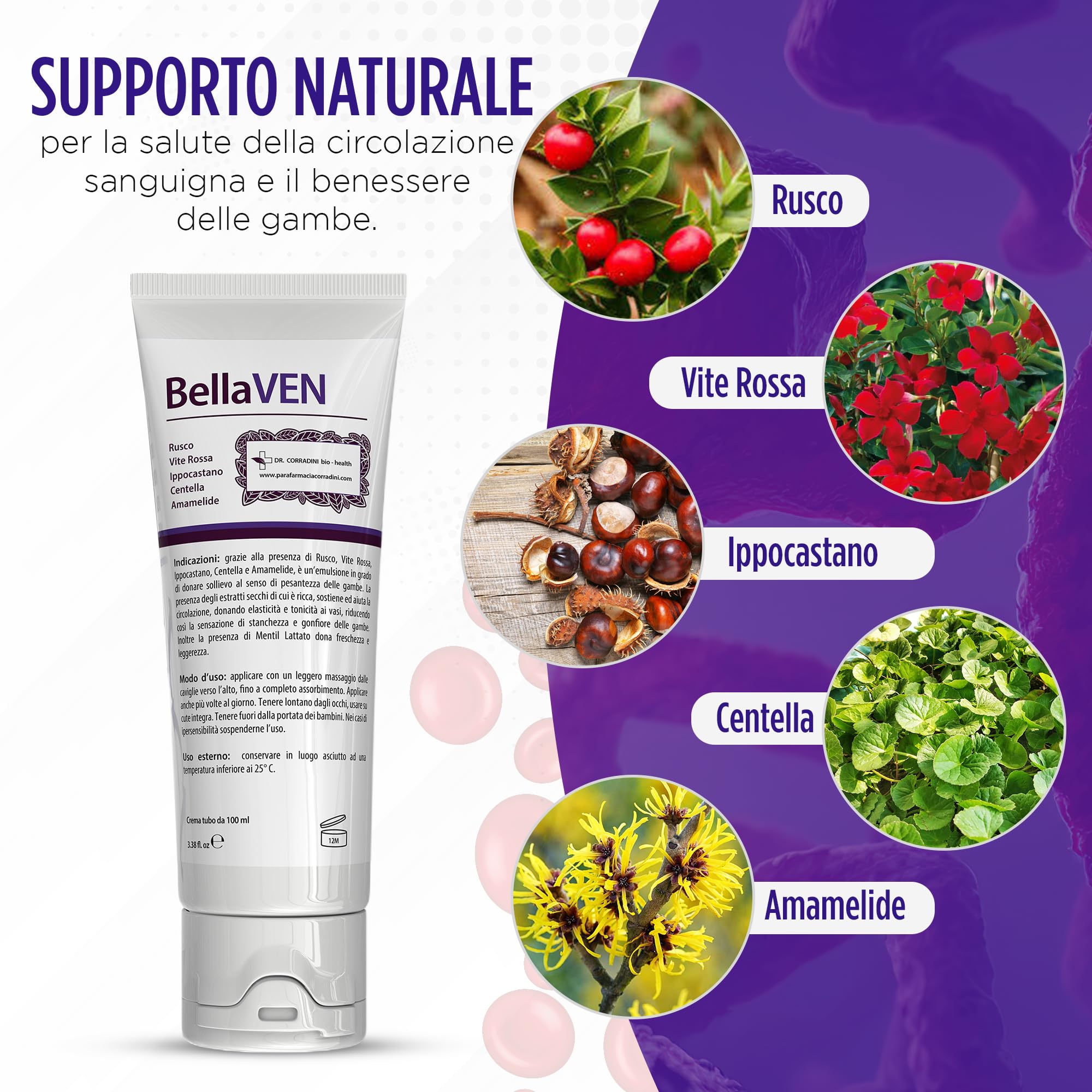 Dr. Corradini Crema Vene Varicose e Capillari con Rusco Vite Rossa Ippocastano Centella e Amamelide - Crema Gambe Stanche e Pesanti 100ml