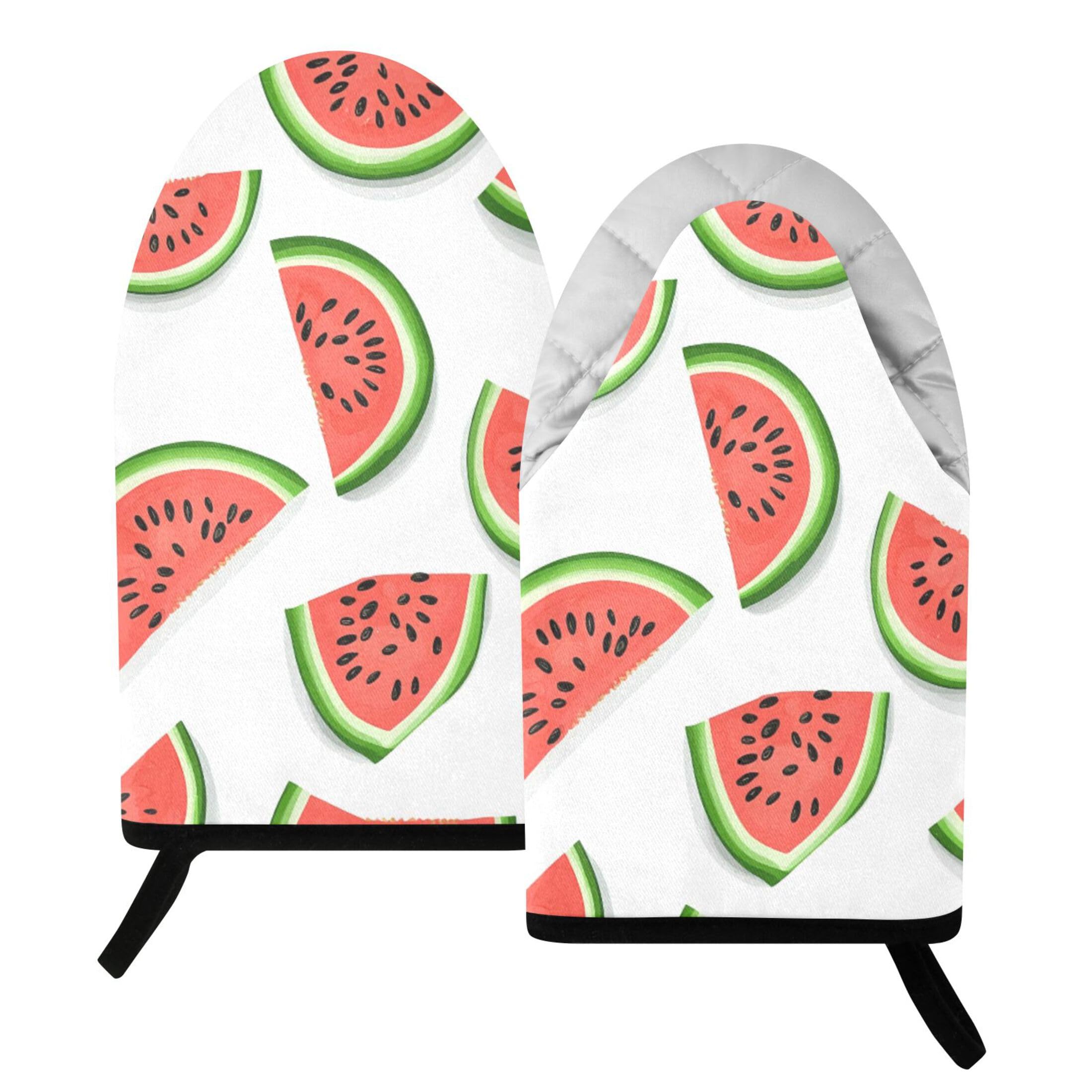 Fuauuyl Oven Mitts Heat Resistant Kitchen Gloves, Watermelon Slices Classic Oven Gloves with Hanging Loop for Baking BBQ Cooking Grilling, 1 Pair, 9.5 in