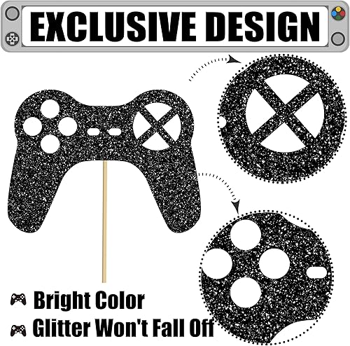 Miniatura 6 de Suministros para fiestas de videojuegos, centro de mesa, 14 unidades, decoración de mesa de fiesta negra con purpurina para juegos de niños,