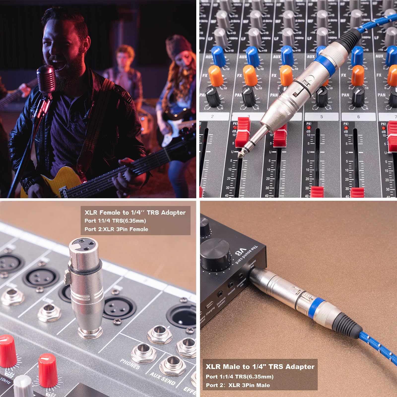 Smithok 4 Stück, 2 Stück 6,35 mm 1/4 Zoll Stecker auf XLR Stecker Adapter und 2 Stück 6,35 mm 1/4 Zoll TRS auf XLR Buchse, 2 Paar Audio-Stecker