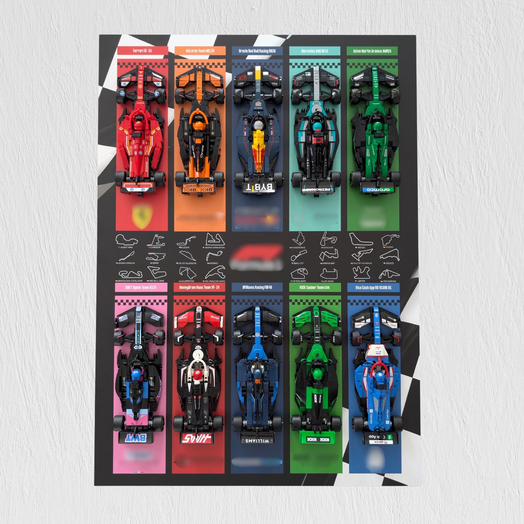 Générique Display à encadrer 50×70 cm pour collection LEGO F1 Speed Champions – Support Forex 3 mm - Décoration murale pour collectionneurs - Figurines non incluses