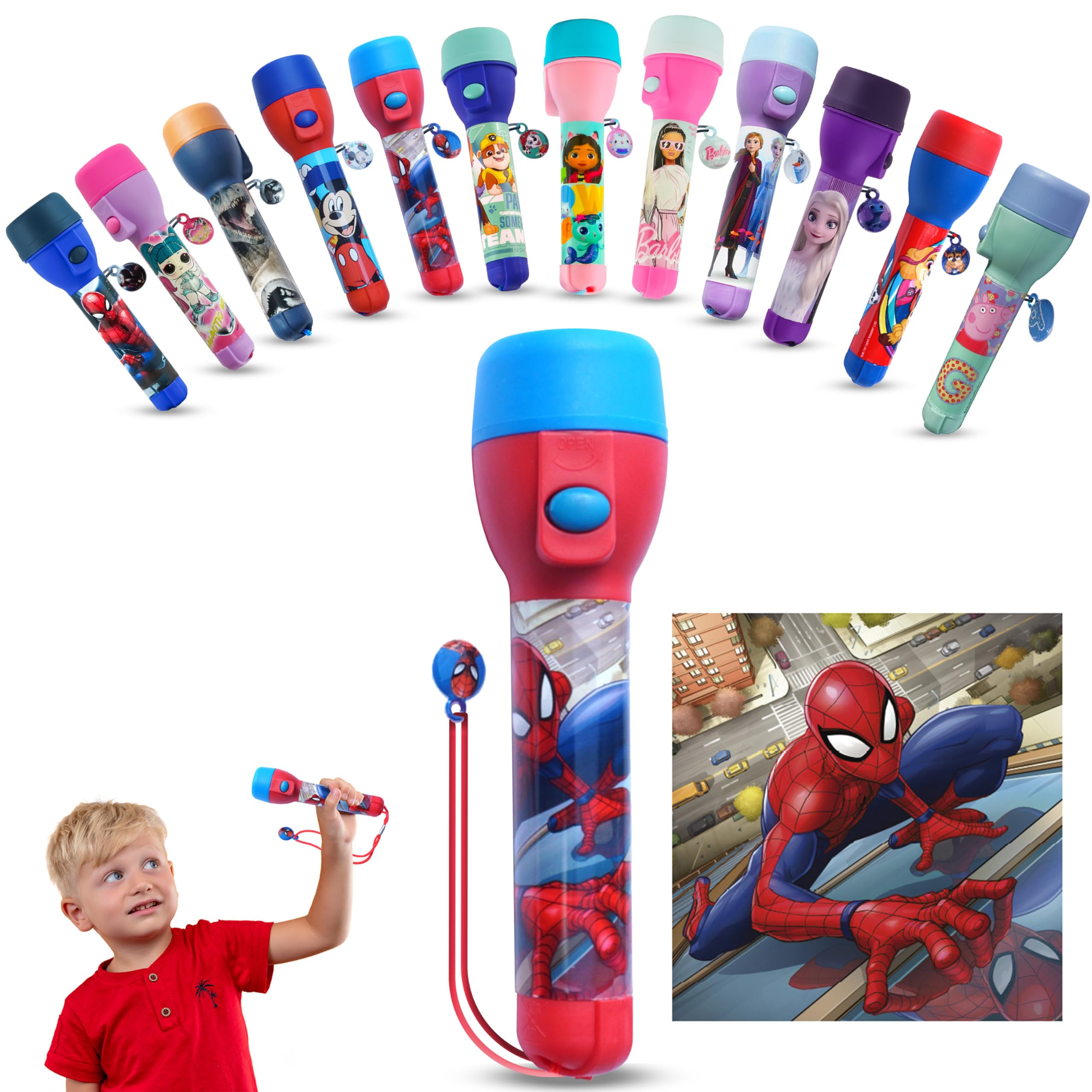 SRV Hub Spiderman Kids LED Torch Big Flashlight Super Bright with Batteries | Marvel Night Light Toy for Boys Girls | Camping Emergency Bedtime Torch 3+ Years