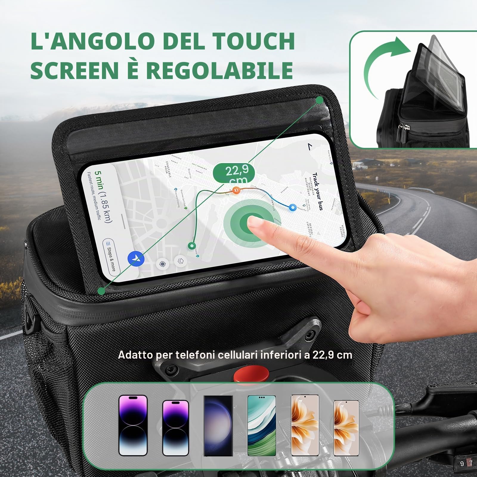 Borsa da Manubrio Bici con Adattatore per Bicicletta e Bici Elettrica, 6L impermeabile Cestino Bicicletta Anteriore con Touchscreen e Supporto Telefono, Borsa Telaio Bici con spallina