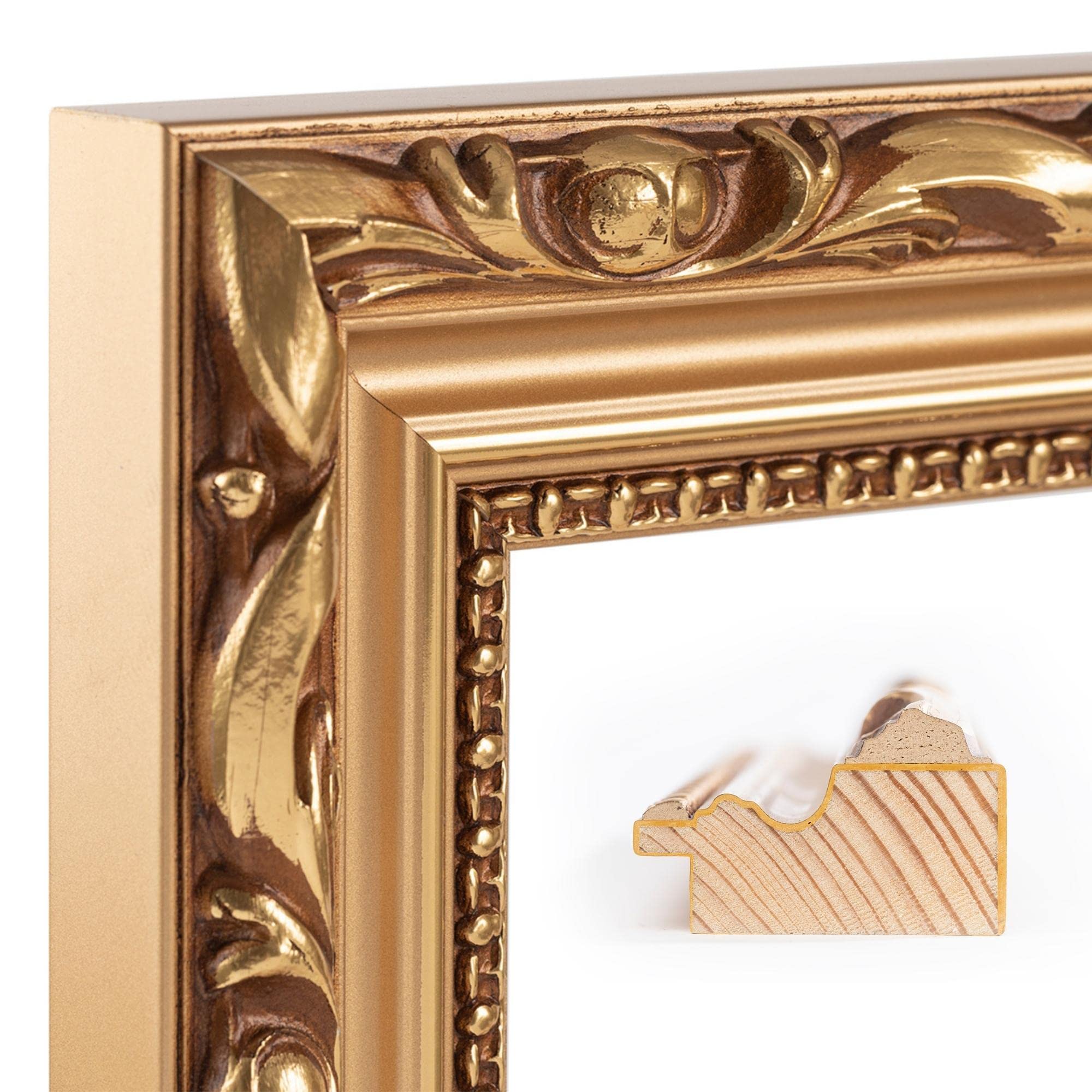 CLAMARO Karl Wandspiegel Barock Antik, Holzrahmen, Bronze, 30 x 145 cm | Fichtenholz, handgefertigt in Deutschland, Echtglas-Spiegel, HDF-Rückwand, Metall-Aufhänger, Hoch- und Querformat