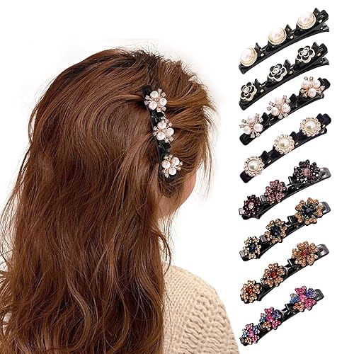 Miniatura 1 de 8 pinzas trenzadas para el cabello XIACIBDUS Crystal Stone Duckbill y 3 pasadores pequeños Rsvelte para mujeres y niñas
