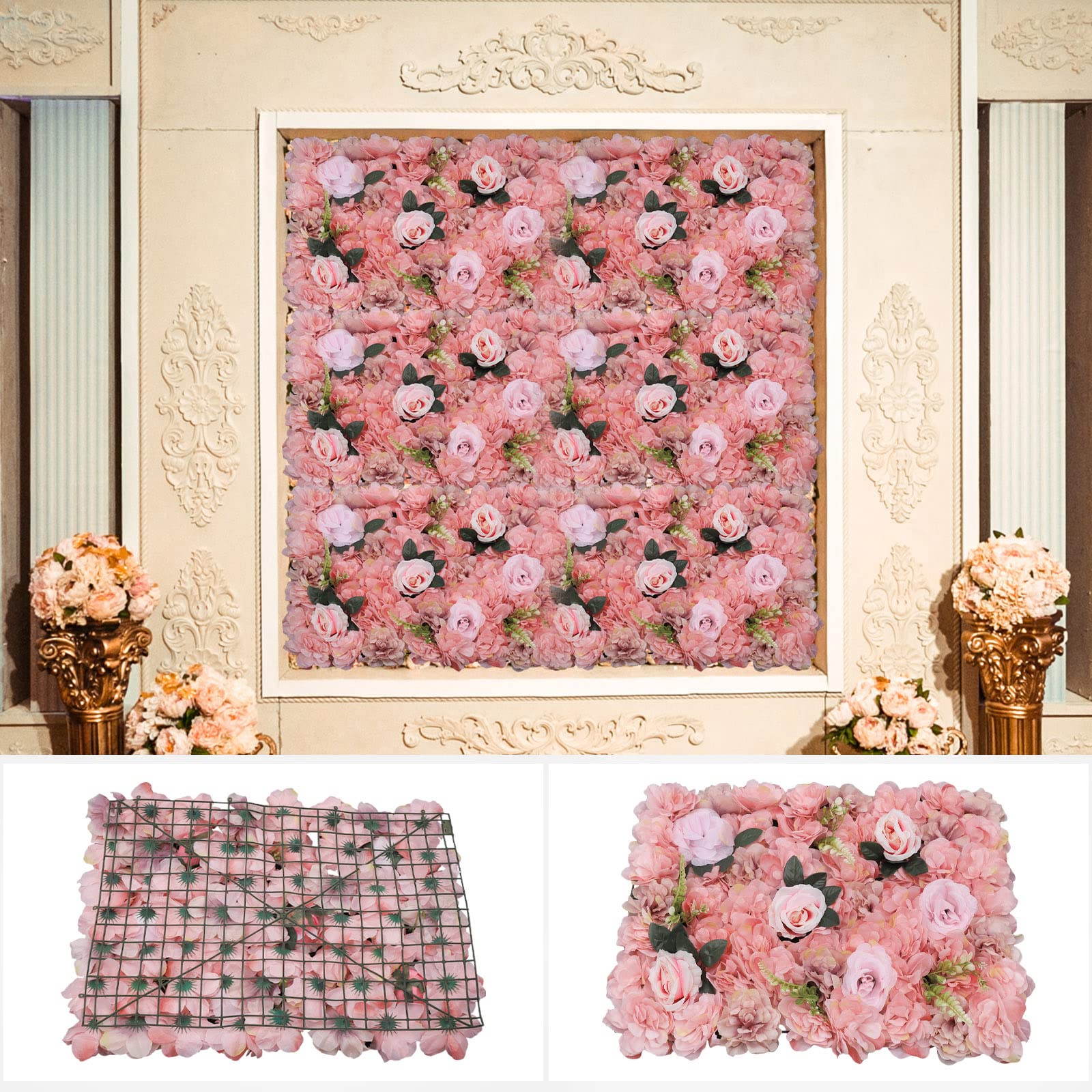 12 pannelli da parete di fiori artificiali, fiori artificiali 3D, decorazione da parete, per tutti i tipi di decorazioni per feste, 60 x 40 cm, dalie, rose e piante acquatiche