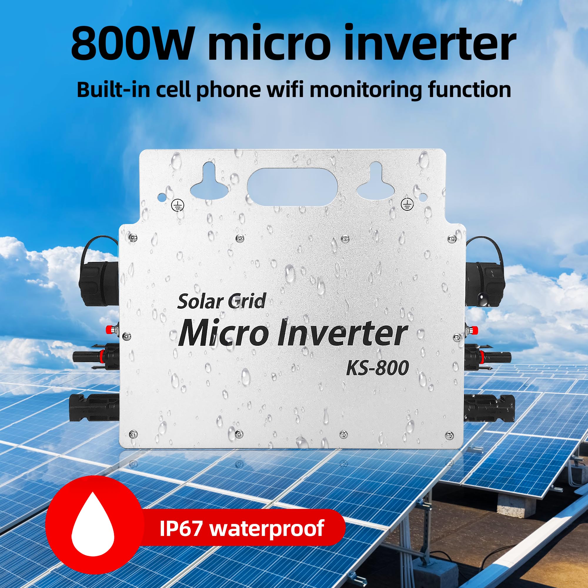 Centrale elettrica da balcone,800W Micro Inverter Solar Grid Tie con schermo di monitoraggio dati AC IP67 con App WLAN per 2 moduli solari per centrale elettrica da balcone