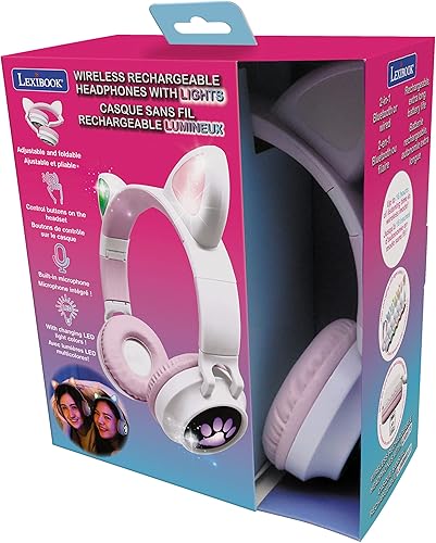 Miniatura 6 de Lexibook - Auriculares inalámbricos recargables 2 en 1 con luces - Sonido estéreo, inalámbrico con cable, plegable, ajustable, luces LED - HPBTKT