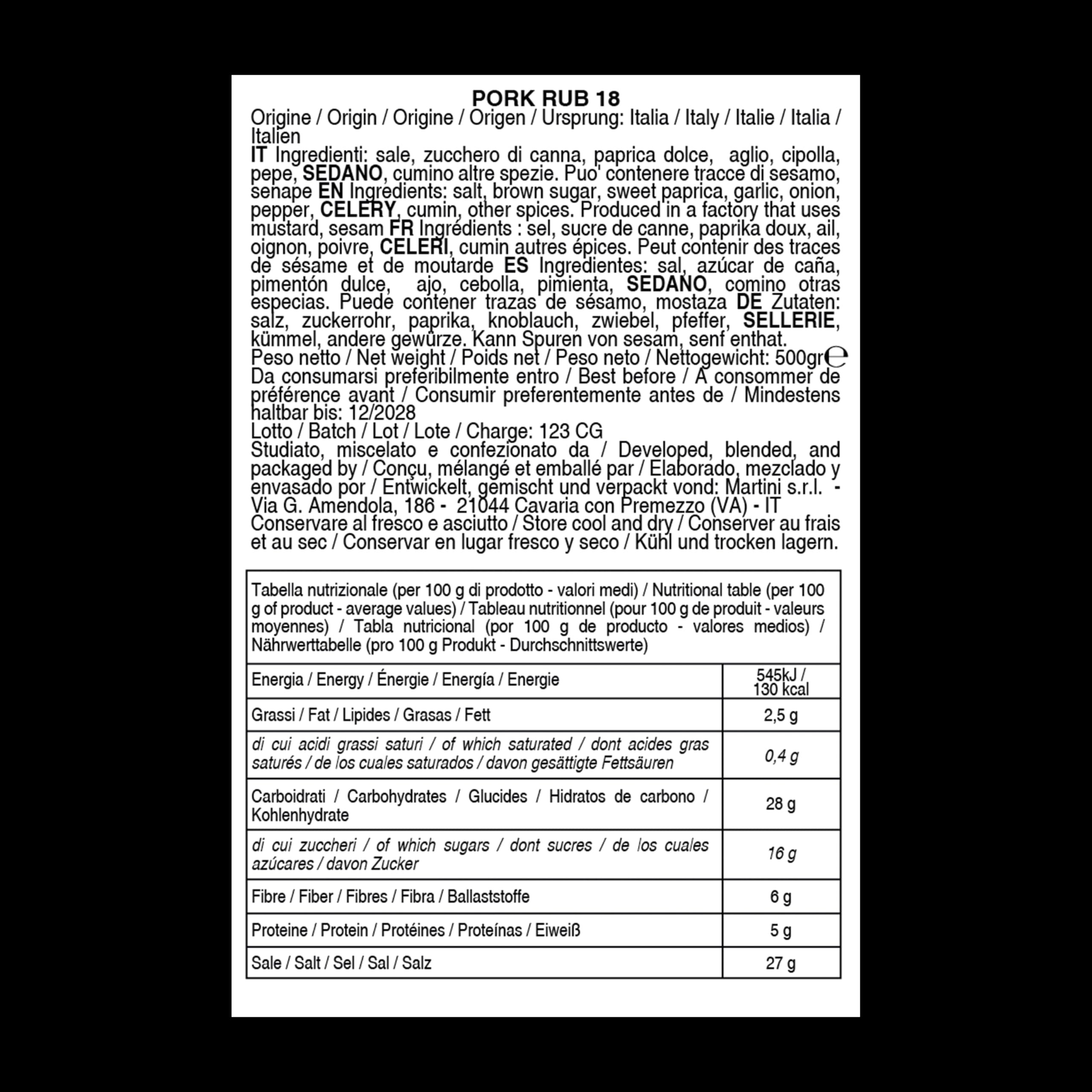BBQ Pork Rub Bembo – Mezcla de Especias para Carne de Cerdo y Pulled Pork – Marinada Seca Barbacoa – Made in Italy – 500 g