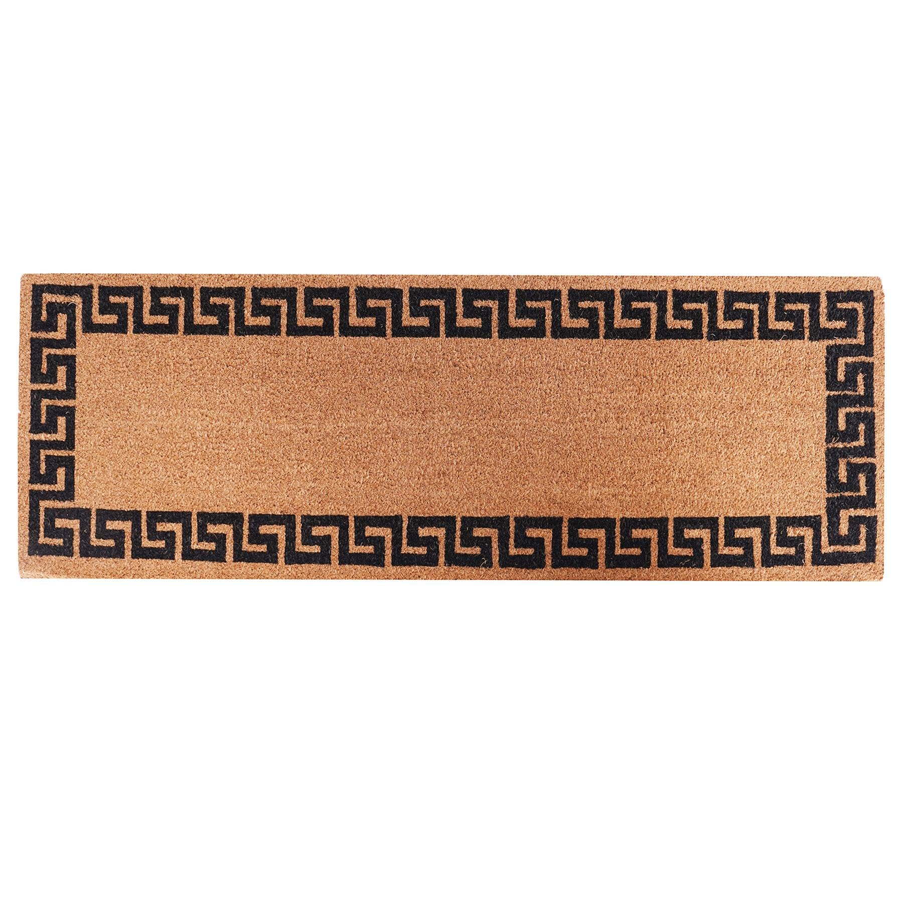 Extra Long Printed Coir Doormat 40x125cm Non-Slip Backing Large Natural Runner for Hallway Entrance Indoor Outdoor Dirt Trapping Heavy Duty Coconut Fibre Mat [Greek Key]