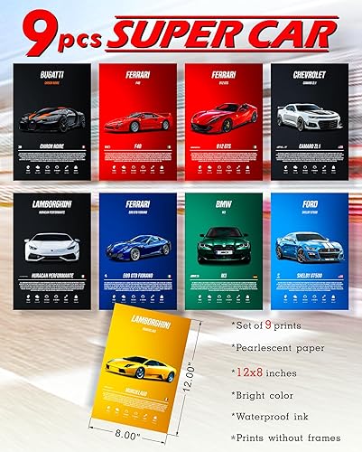 Miniatura 2 de 9 pósteres de súper auto para habitación de niños, decoración de pared de coche deportivo, arte de pared de automóvil de carreras para hombres y