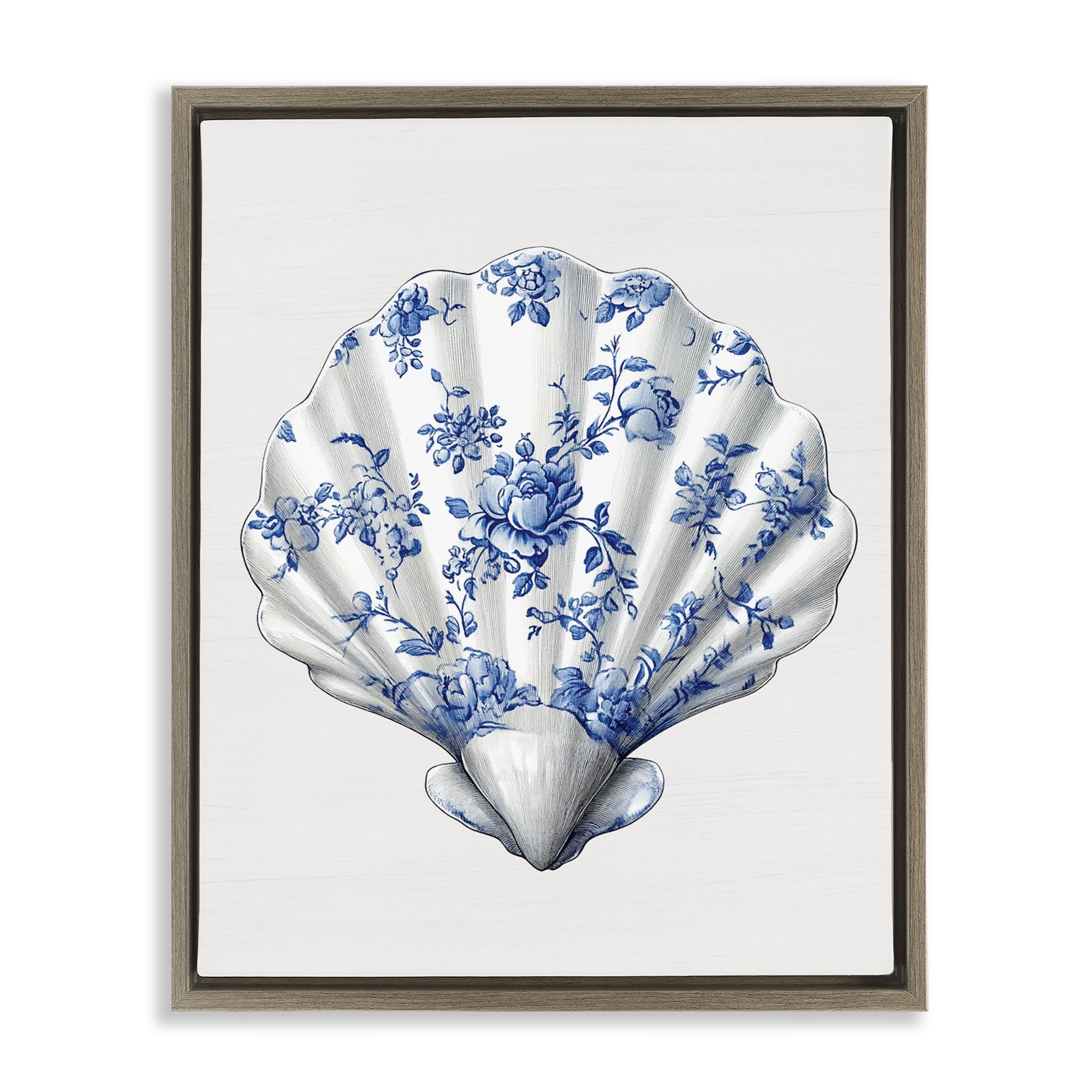 'Funky Toile Seashell'| Floating Frame Canvas Art