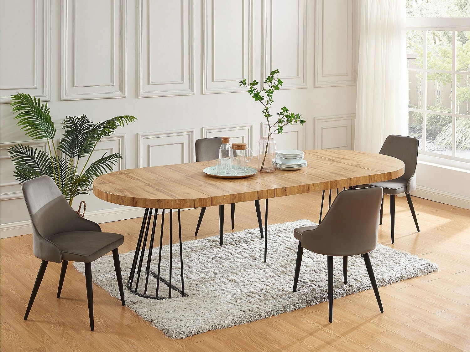 Vente-unique-Tavolo da pranzo allungabile da 2 a 12 coperti in MDF e Acciaio le e Nero - FIRELA