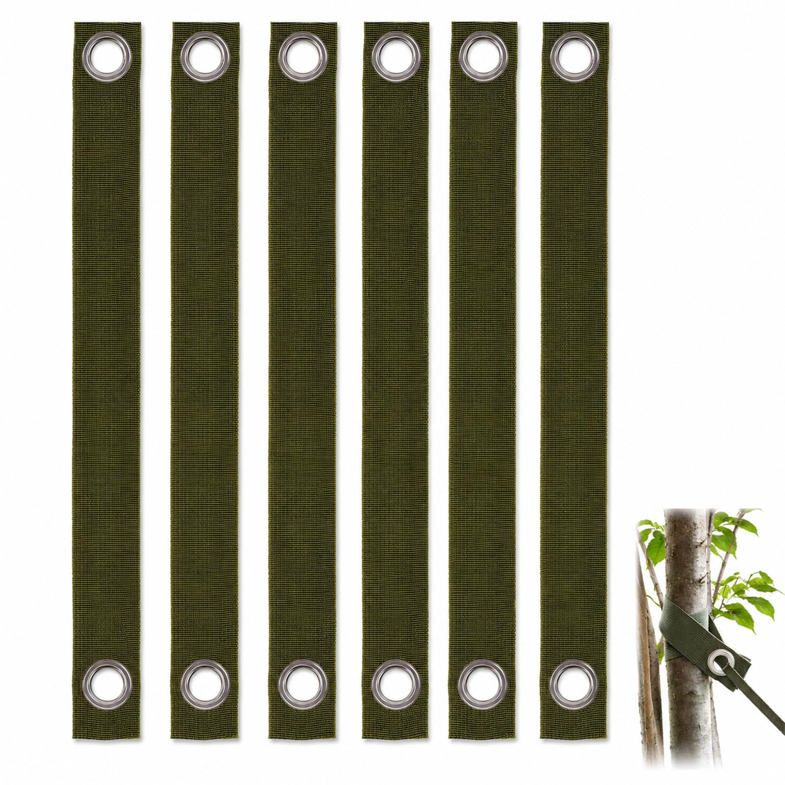 6 Pack 16 Inch Green Tree Staking Straps with Grommets, Heavy Duty Nylon Tree Support Straps for Young Saplings, Wind Protection & Garden Plant Guying