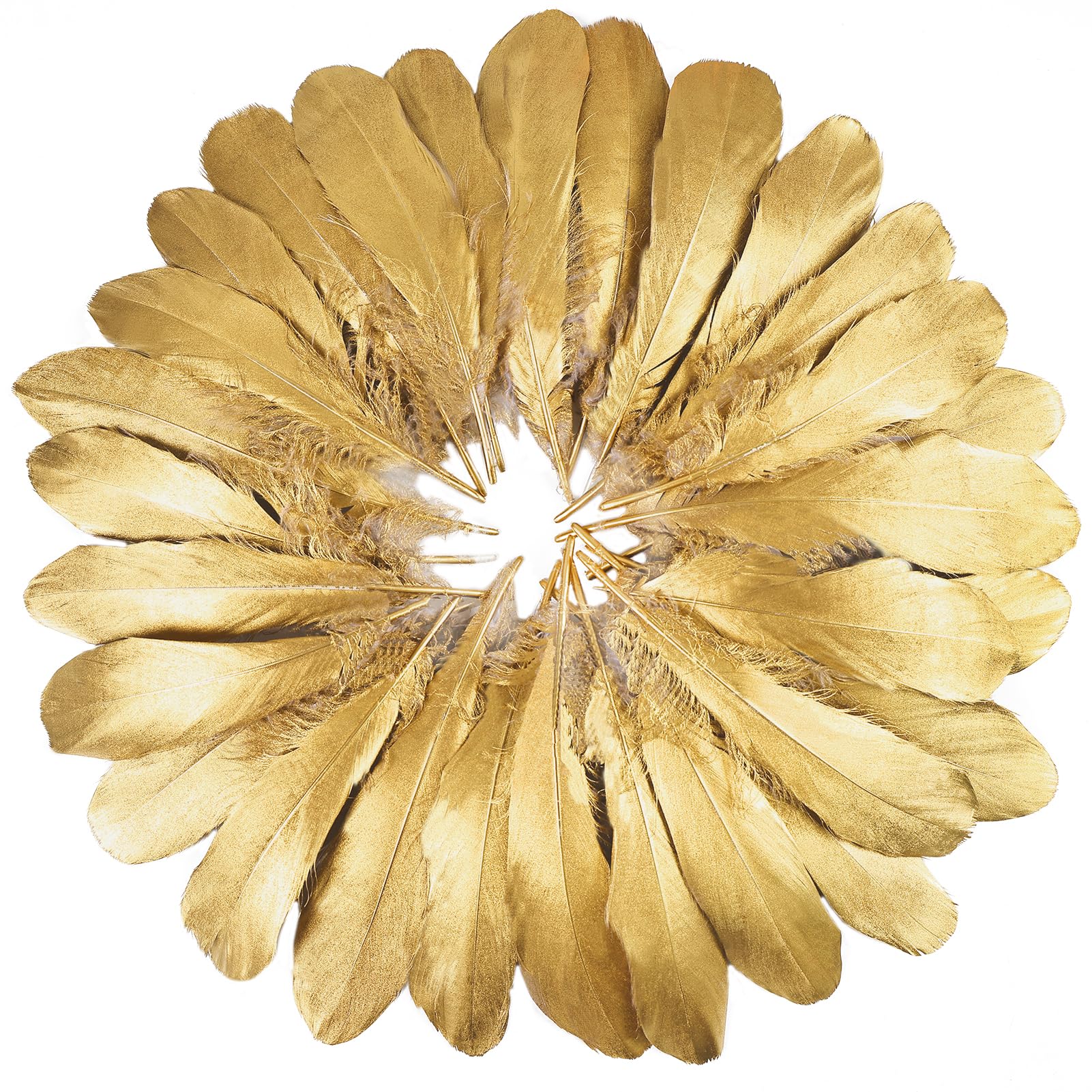 FeelfunFeather 120pcs Gold Goose Feathers 6-8 Inch 15-20cm Decorative Natural Goose Nagoire Feather Bulk for DIY Crafts Cosplay Wedding Party Christmas Halloween Home Decoration