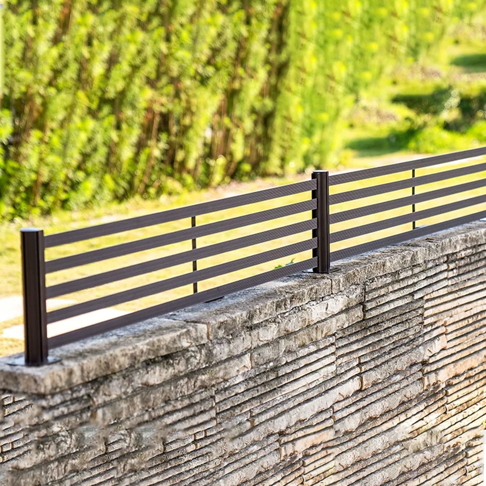 Valla Horizontal Elevada Marrón y Extensor de Valla de 60 cm para Jardines
