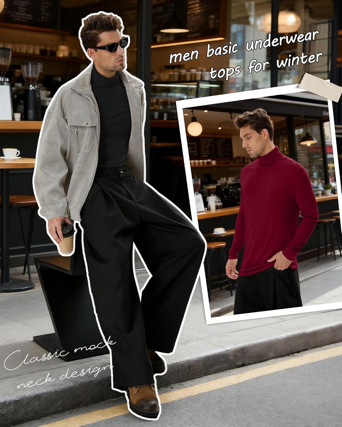 Neer 5 Packs Mens Big and Tall Long Sleeve Shirts Turtleneck Thermal Tops Casual Basic Tees Lightweight Pullover Undershirt - Image 6