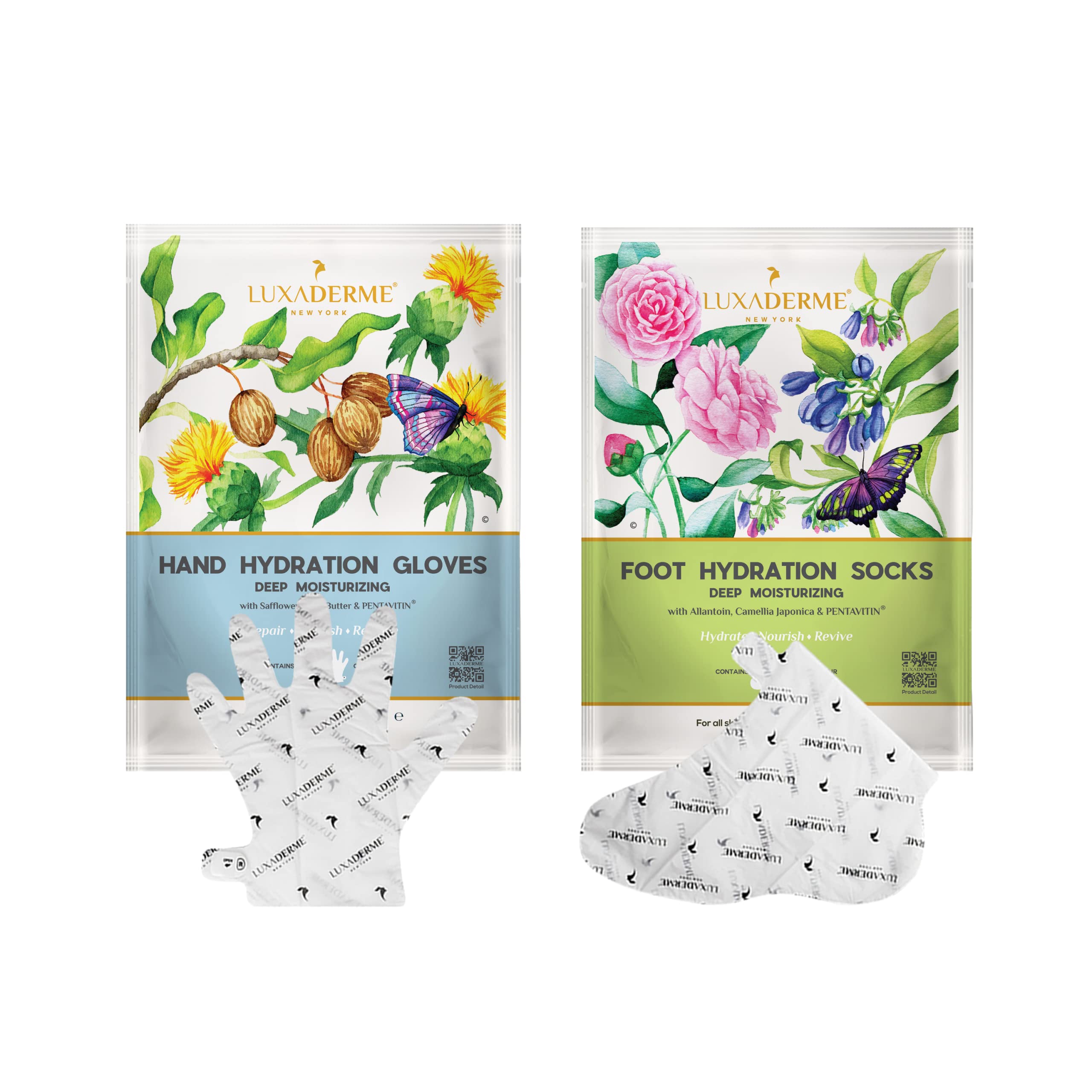 LuxaDerme Deep Moisturizing (Hand Hydration Gloves + Foot Hydration Socks) to rejuvenating, dull, dry & tired hands & feet. Softens nails & cuticles. Contains Arginine, Safflower & Shea Butter For Soft & Supple Hands and Feet