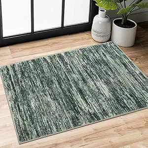 2x3 Dark Green Modern Abstract Rug for Entryway, Super Soft Small Area Rug, Washable Non-Slip Kitchen Rugs, Low-Pile Mat for Kitchen, Bedside, Indoor Door Mat