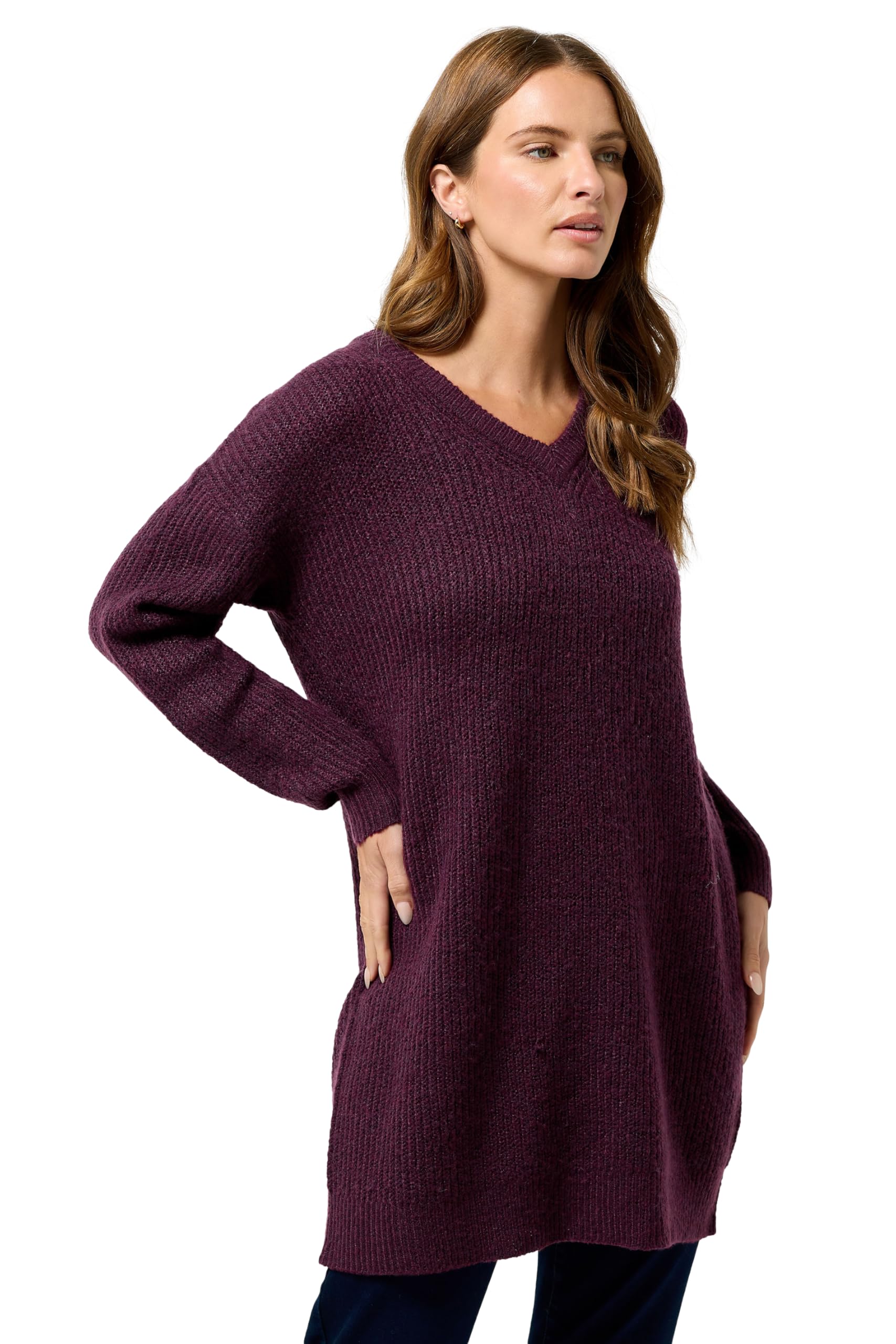 Women's Red M&Co M&Co Berry Vneck Tunic Jumper Size 14-16