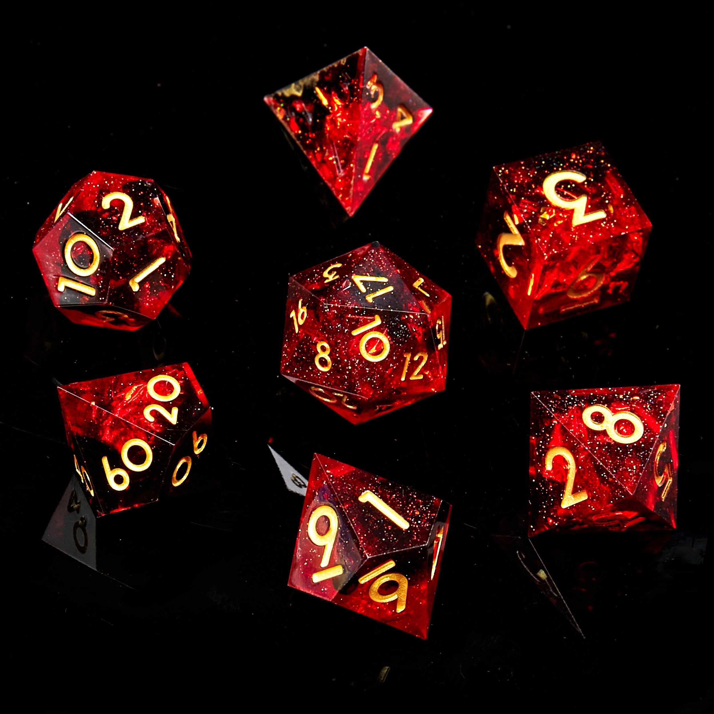 FugaCity Dice Set,Handmade Sharp Edge 7 Piece Resin Dice-Dungeon&Dragons Polyhedral Dice Set, D&D Dice Set with Gift Dice Case for RPG MTG Table Games