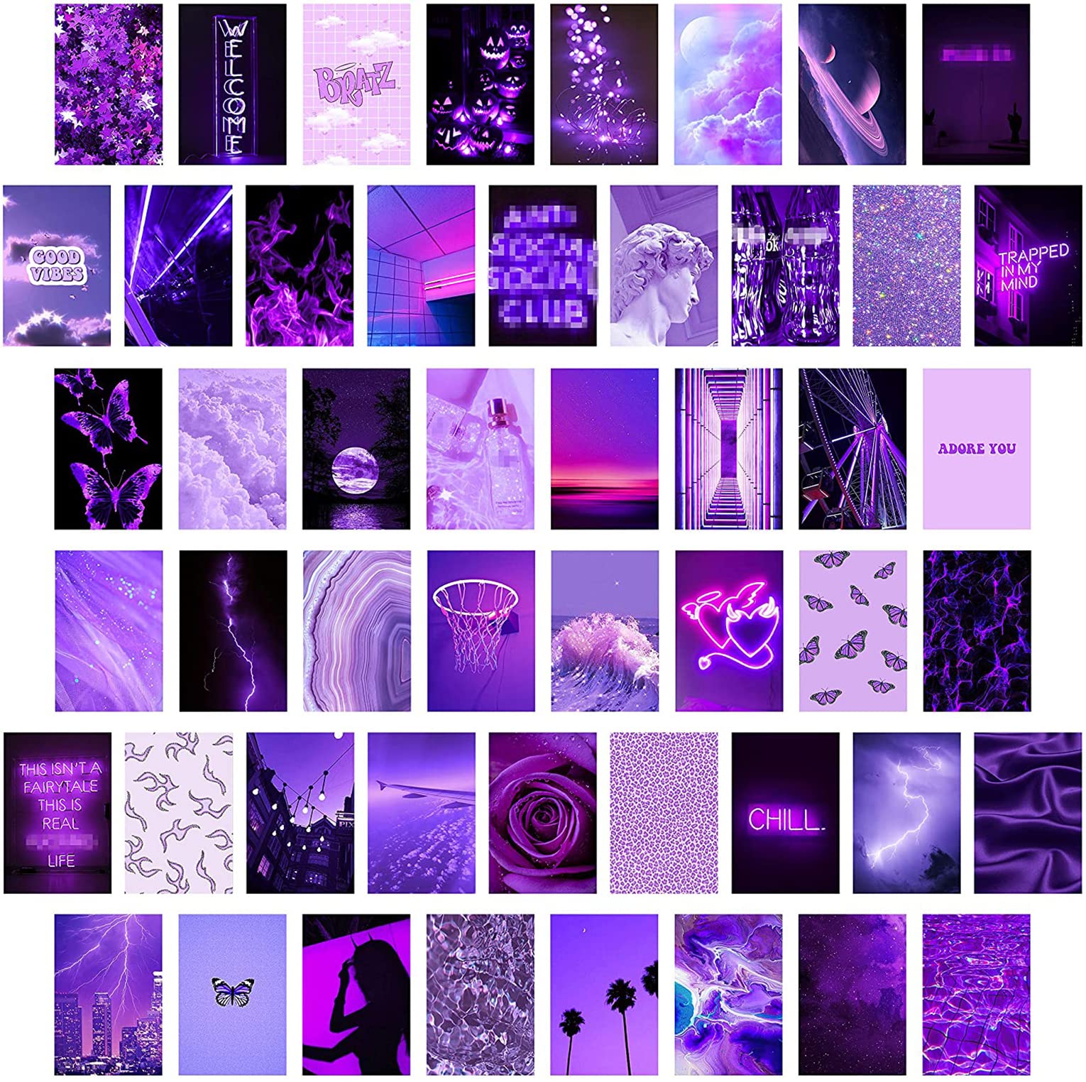 ELECDON 50PCS Purple Aesthetic Picture for Wall Collage, 50 Set 4x6 inch, Neon Collage Print Kit, Warm Color Room Decor for Girl, Wall Art Prints for Room Dorm Photo Display VSCO Posters for Bedroom