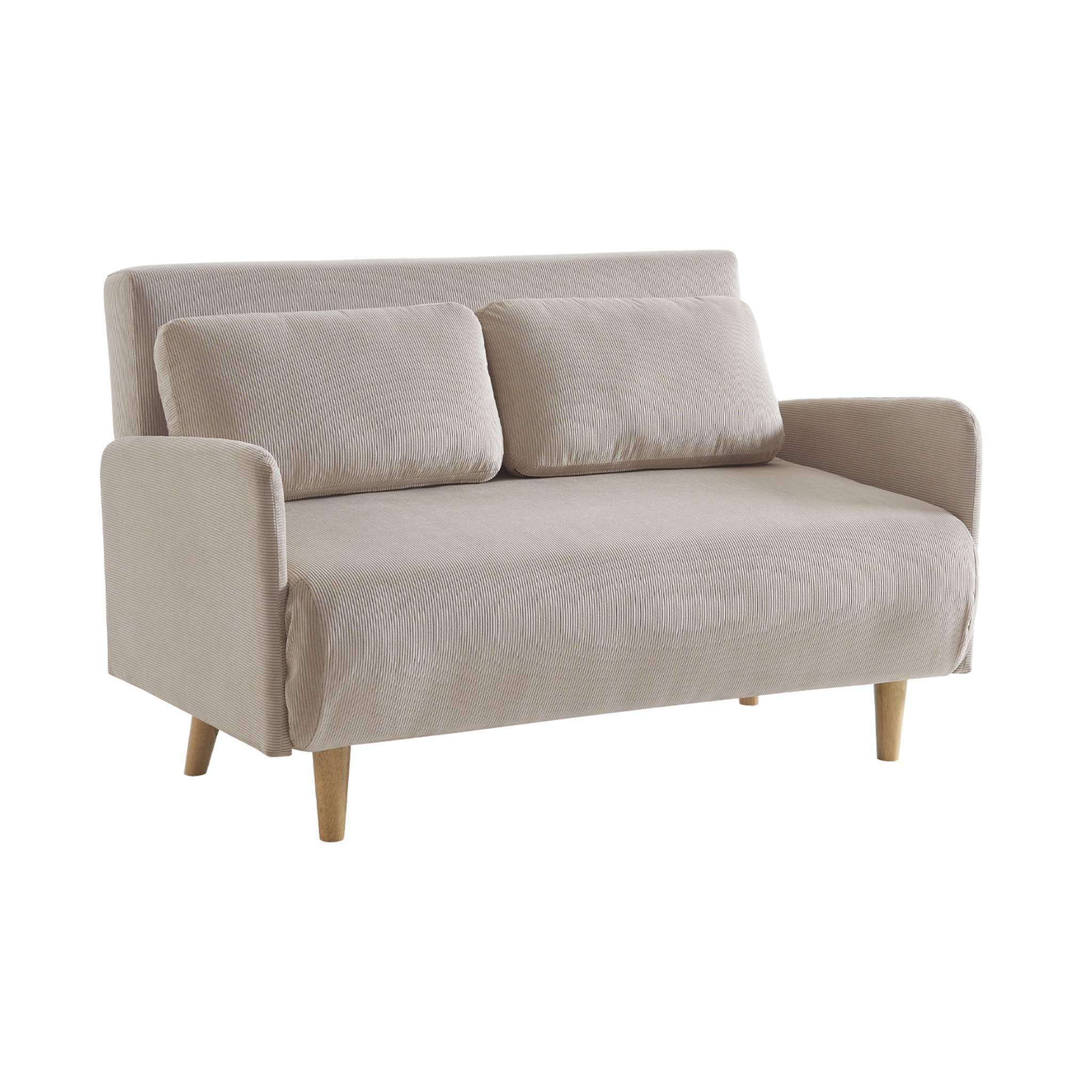 sweeek - Canapé Convertible 2 Places scandinave Velours côtelé Beige - Panam - Pieds Bois. Banquette. Dossier inclinable