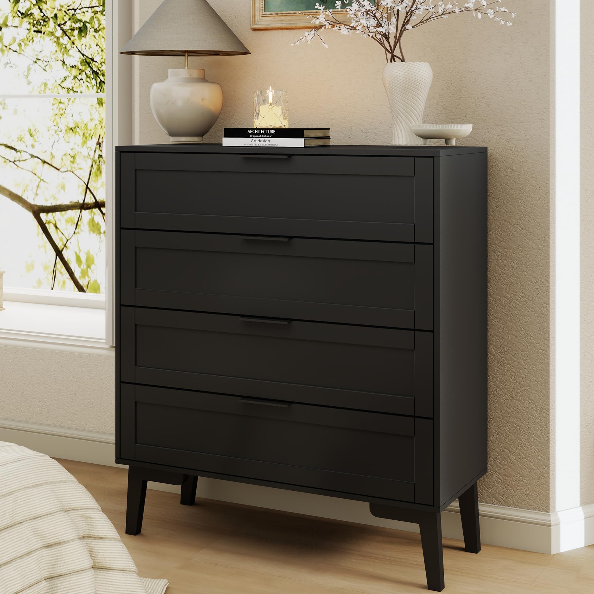 TaoHFE Black Tall 4 Drawer Dresser