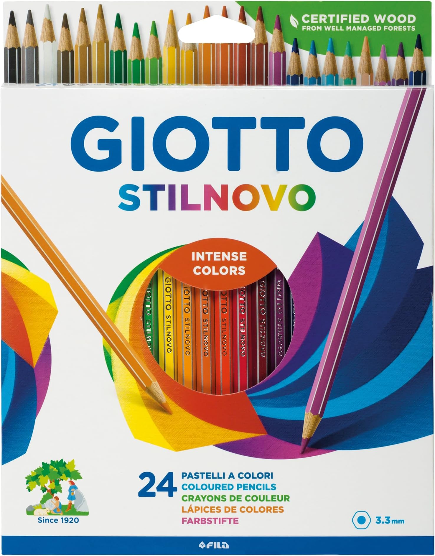 Stilnovo Intense Colours Colouring Pencils, 24 Assorted Colours, Ideal for Children, Parties and Schools